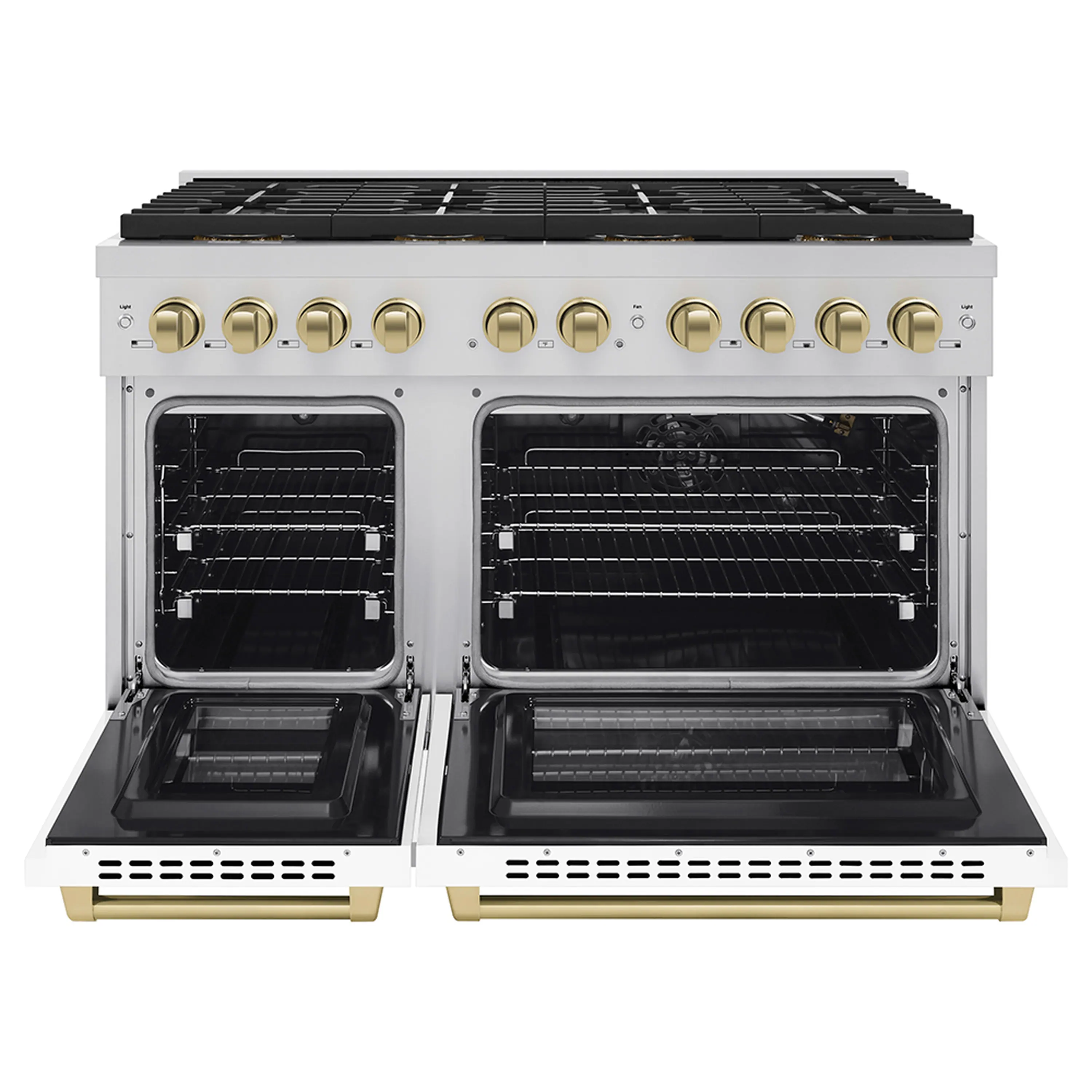 ZLINE Autograph Edition 48-Inch 6.7 cu. ft. Paramount Gas Range with 8 Burner DuoPro™ Cooktop and Dual Ovens with White Matte Doors and Champagne Bronze Accents (PSGRZ-WM-48-CB) - Image 2