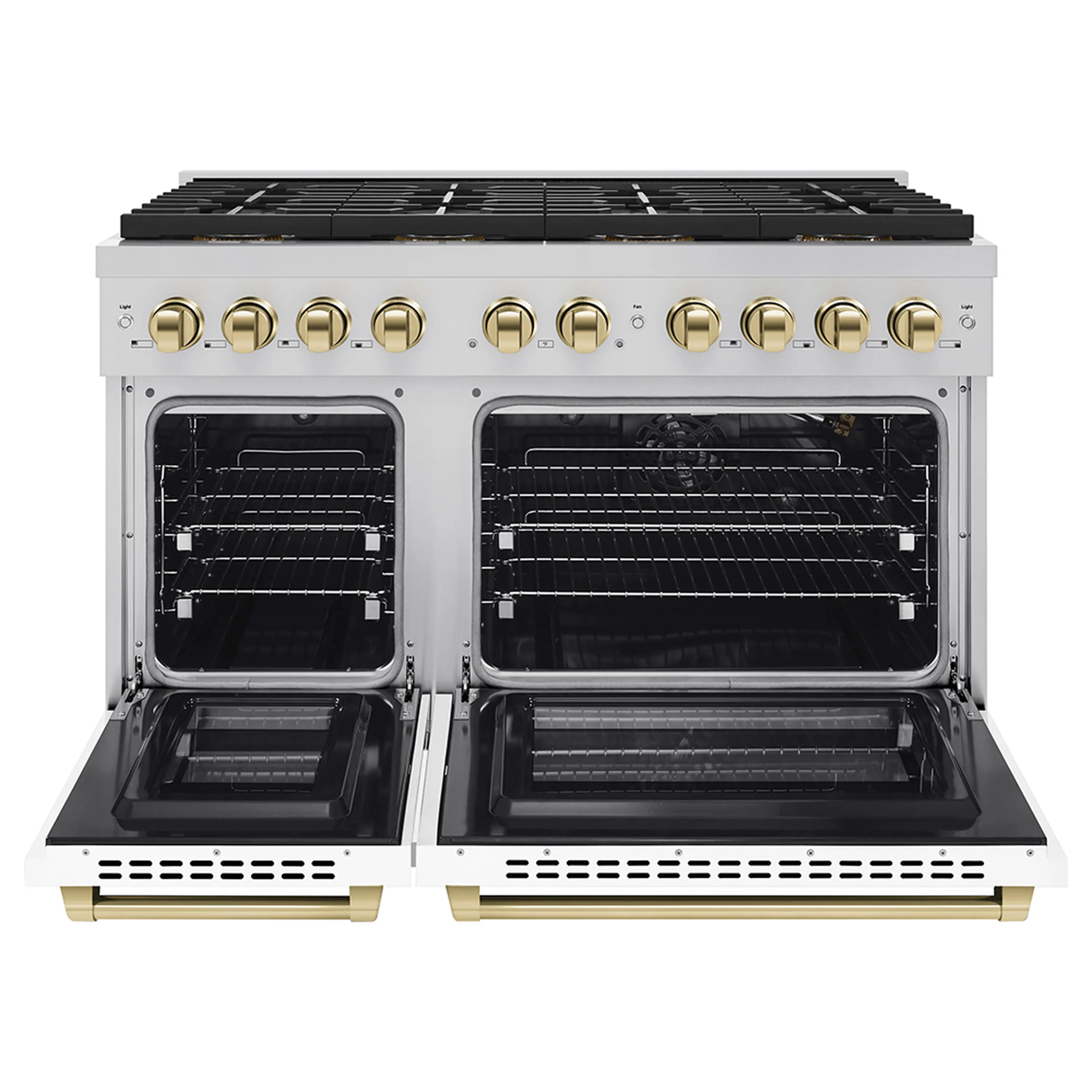 ZLINE Autograph Edition 48-Inch 6.7 cu. ft. Paramount Gas Range with 8 Burner DuoPro™ Cooktop and Dual Ovens with White Matte Doors and Polished Gold Accents (PSGRZ-WM-48-G) - Image 2