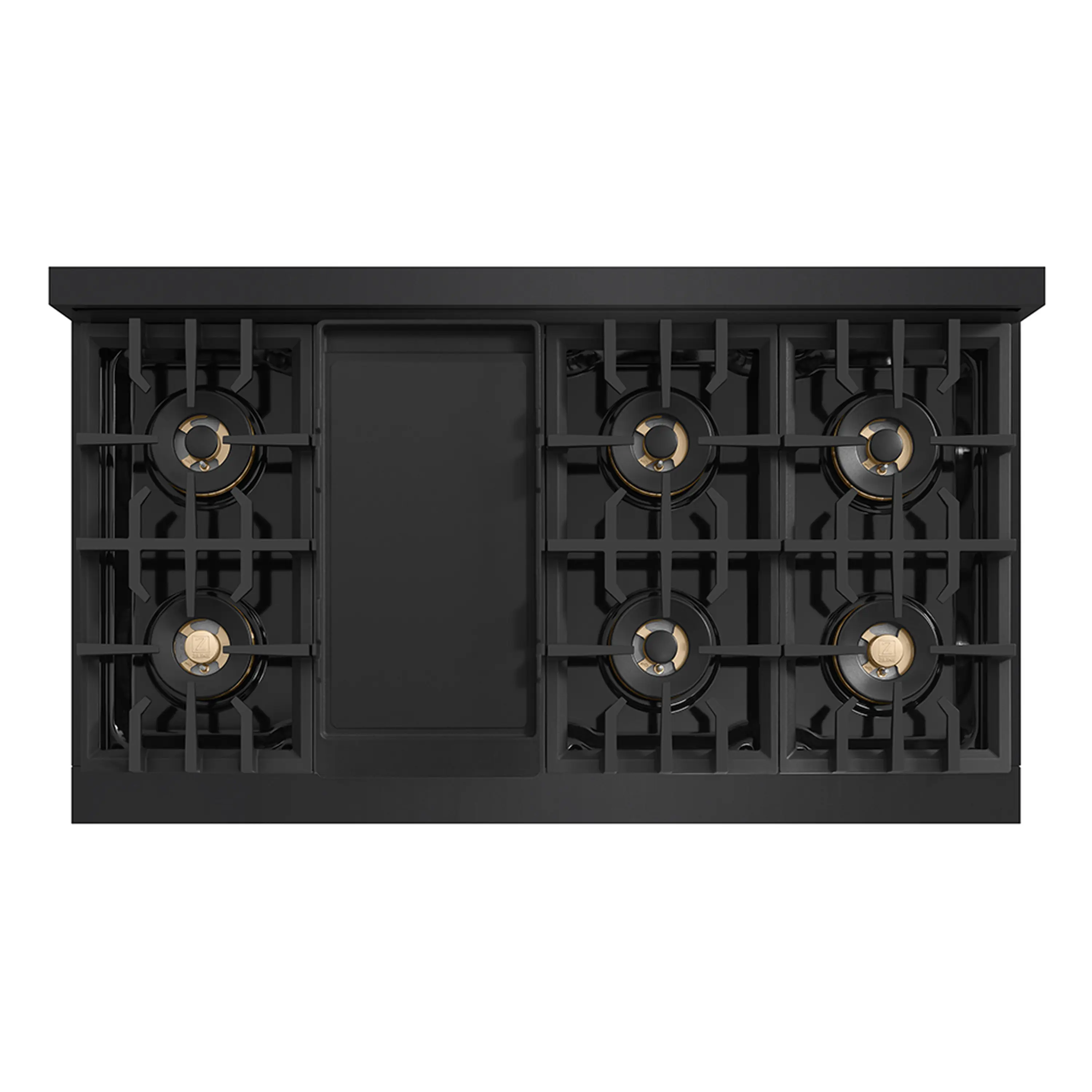 ZLINE Autograph Edition 48-Inch Classic Gas Rangetop with 8 Burner DuoPro™ Cooktop in Black Stainless Steel and Champagne Bronze Accents (PCRTBZ-48-CB) - Image 3