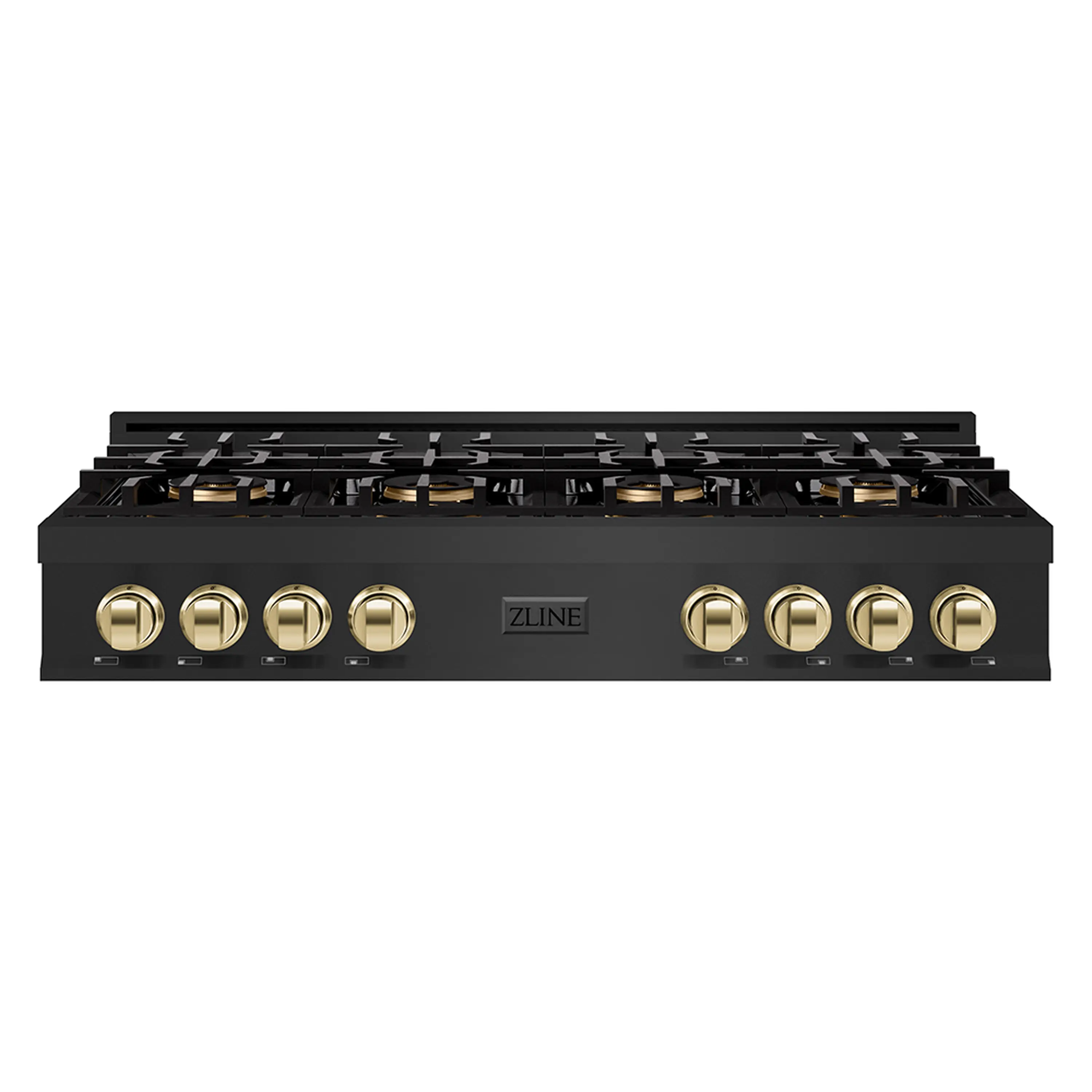 ZLINE Autograph Edition 48-Inch Classic Gas Rangetop with 8 Burner DuoPro™ Cooktop in Black Stainless Steel and Polished Gold Accents (PCRTBZ-48-G) - Image 10