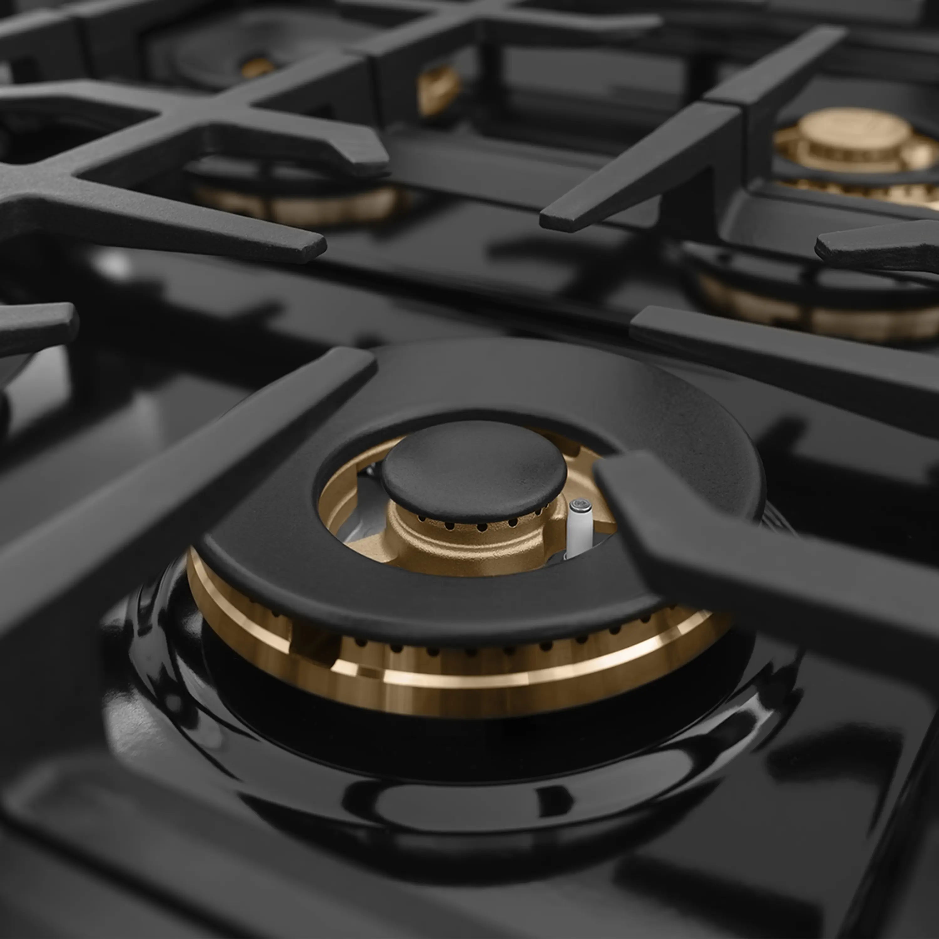 ZLINE Autograph Edition 48-Inch Classic Gas Rangetop with 8 Burner DuoPro™ Cooktop in Black Stainless Steel and Polished Gold Accents (PCRTBZ-48-G) - Image 15