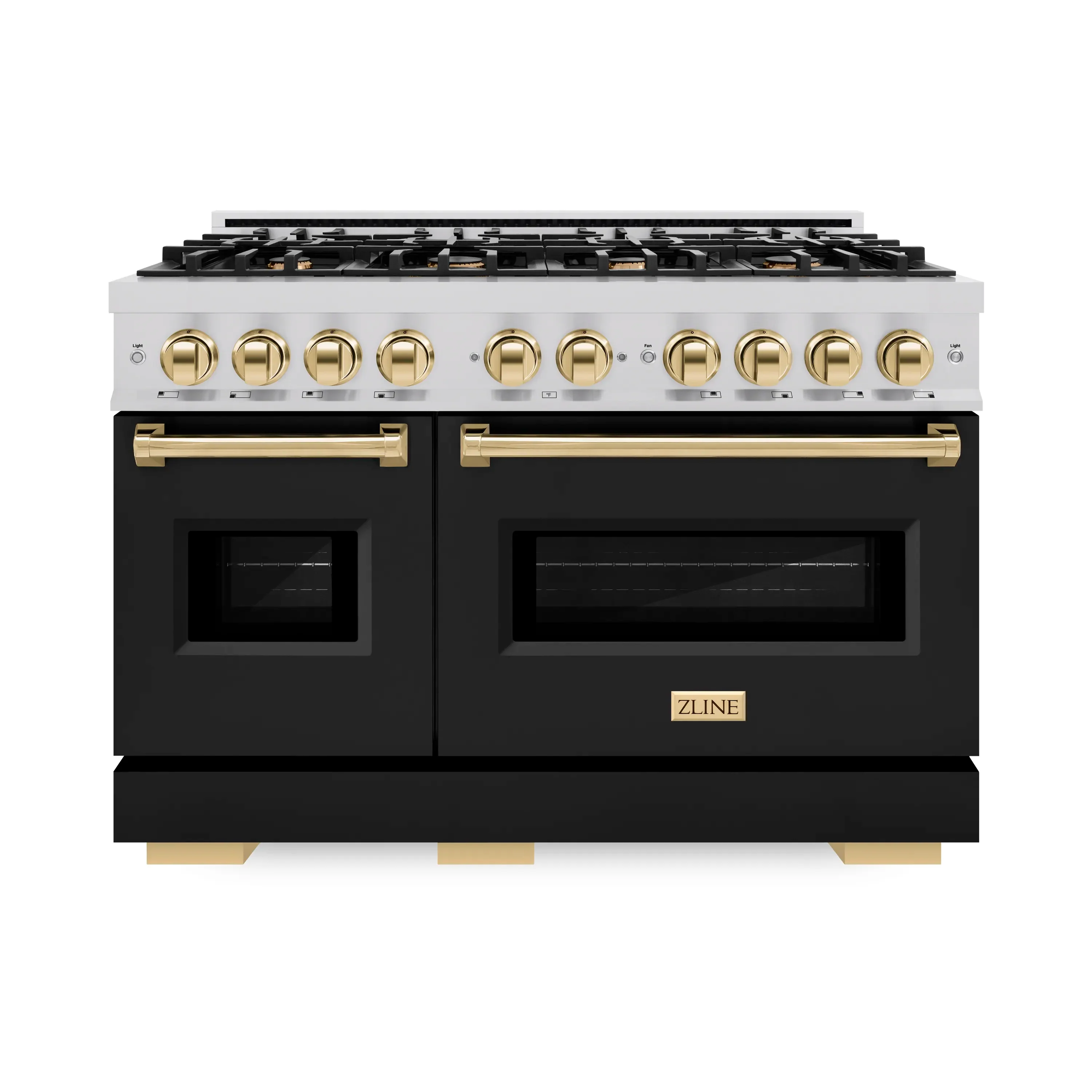 ZLINE Autograph Edition 48-Inch Classic Series Dual Fuel Range with 8 Gas Burner Cooktop and 6.7 Cu. Ft. Electric Convection Oven in Stainless Steel with Black Matte Doors and Polished Gold Accents (CDRZ-BLM-48-G) - Image 2