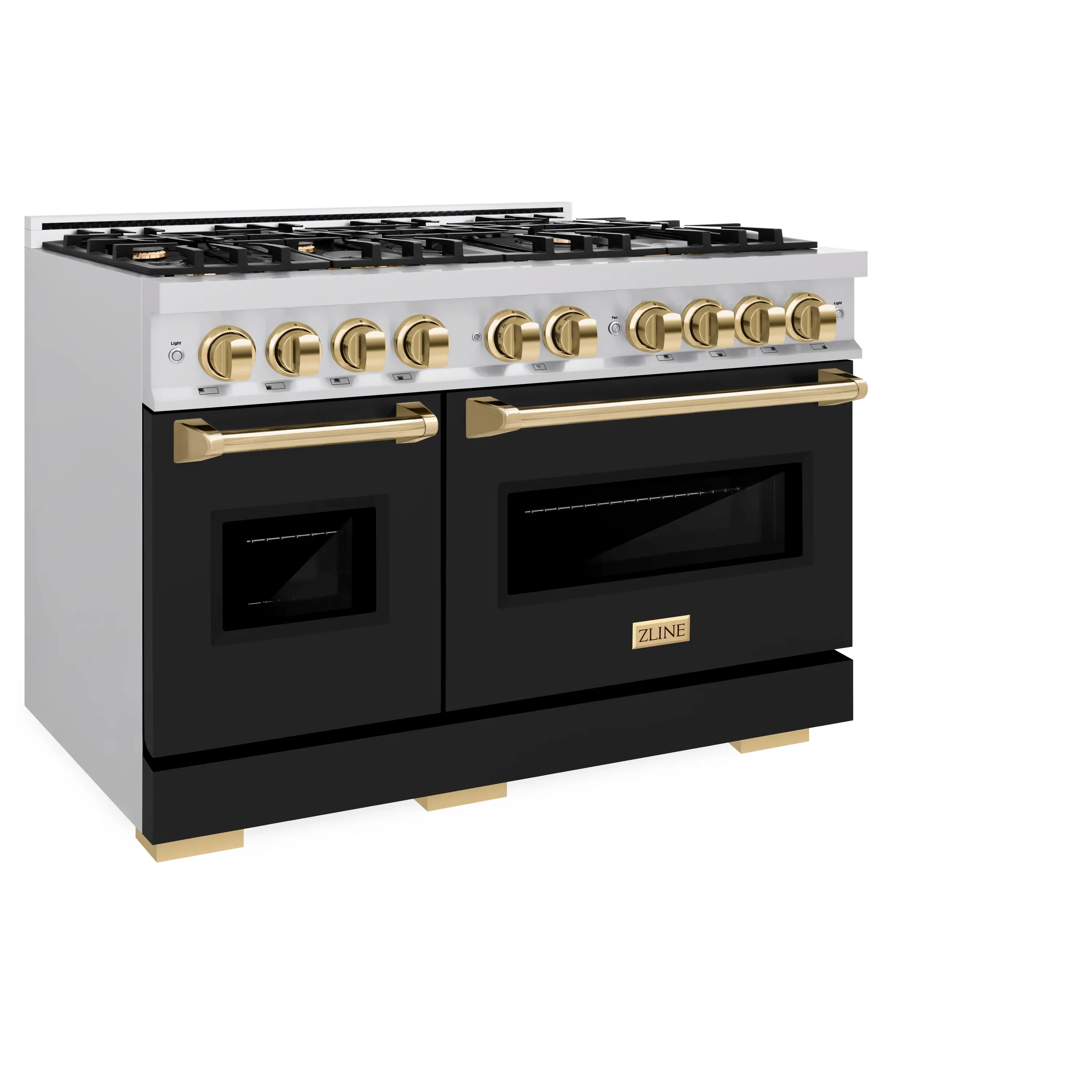 ZLINE Autograph Edition 48-Inch Classic Series Dual Fuel Range with 8 Gas Burner Cooktop and 6.7 Cu. Ft. Electric Convection Oven in Stainless Steel with Black Matte Doors and Polished Gold Accents (CDRZ-BLM-48-G) - Image 3