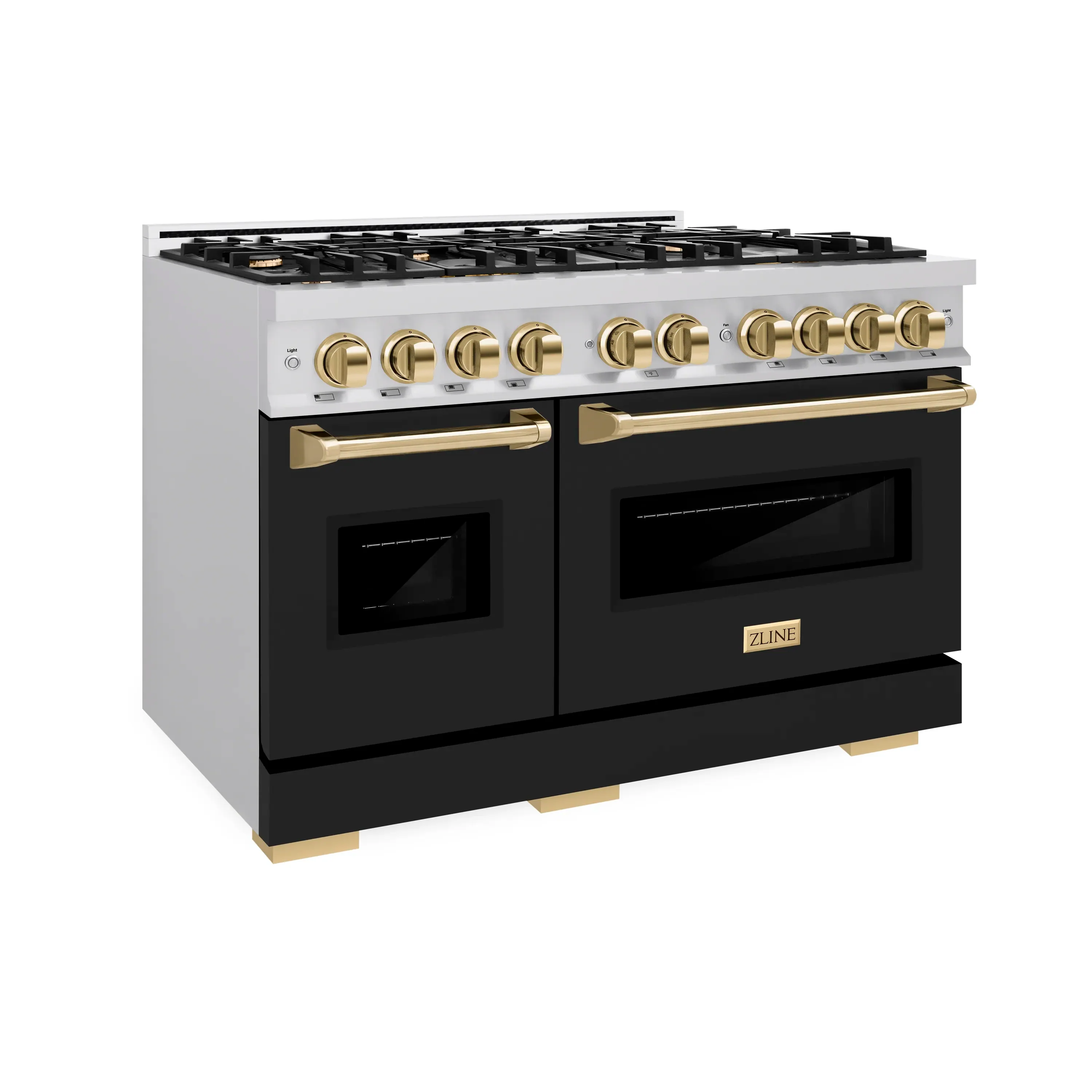 ZLINE Autograph Edition 48-Inch Classic Series Dual Fuel Range with 8 Gas Burner Cooktop and 6.7 Cu. Ft. Electric Convection Oven in Stainless Steel with Black Matte Doors and Polished Gold Accents (CDRZ-BLM-48-G) - Image 4