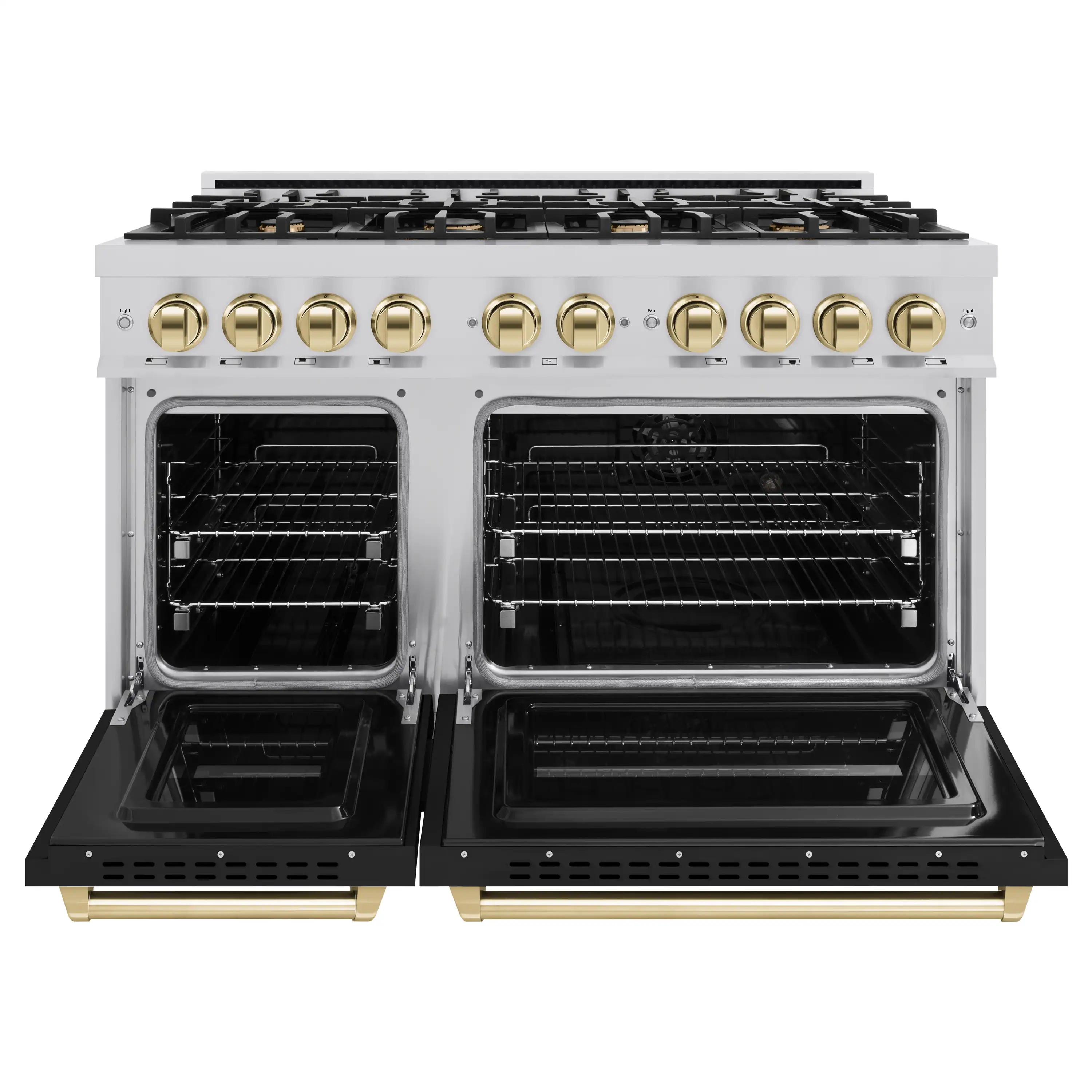 ZLINE Autograph Edition 48-Inch Classic Series Dual Fuel Range with 8 Gas Burner Cooktop and 6.7 Cu. Ft. Electric Convection Oven in Stainless Steel with Black Matte Doors and Polished Gold Accents (CDRZ-BLM-48-G) - Image 5