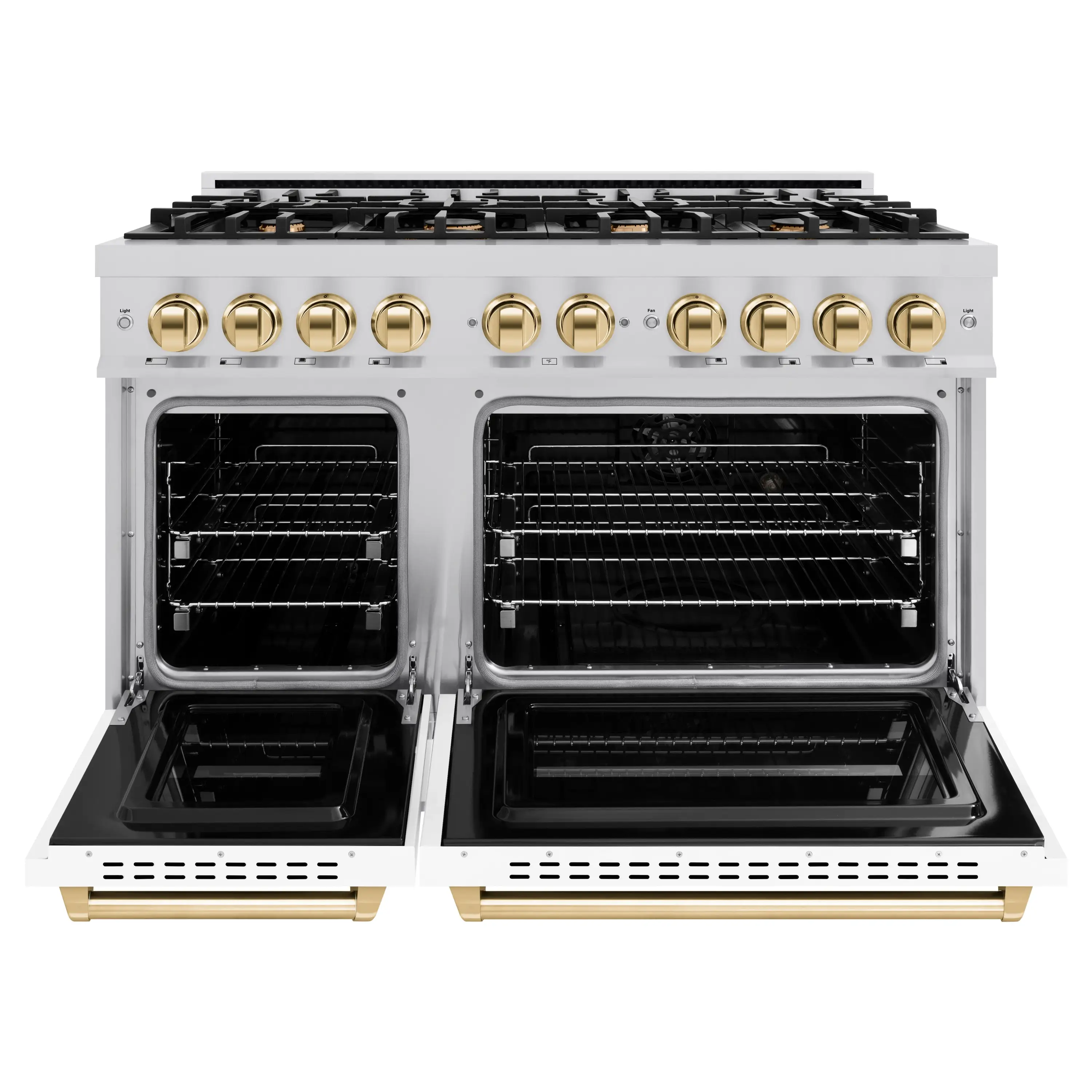 ZLINE Autograph Edition 48-Inch Classic Series Dual Fuel Range with 8 Gas Burner Cooktop and 6.7 Cu. Ft. Electric Convection Oven in Stainless Steel with White Matte Door and Polished Gold Accents (CDRZ-WM-48-G) - Image 3