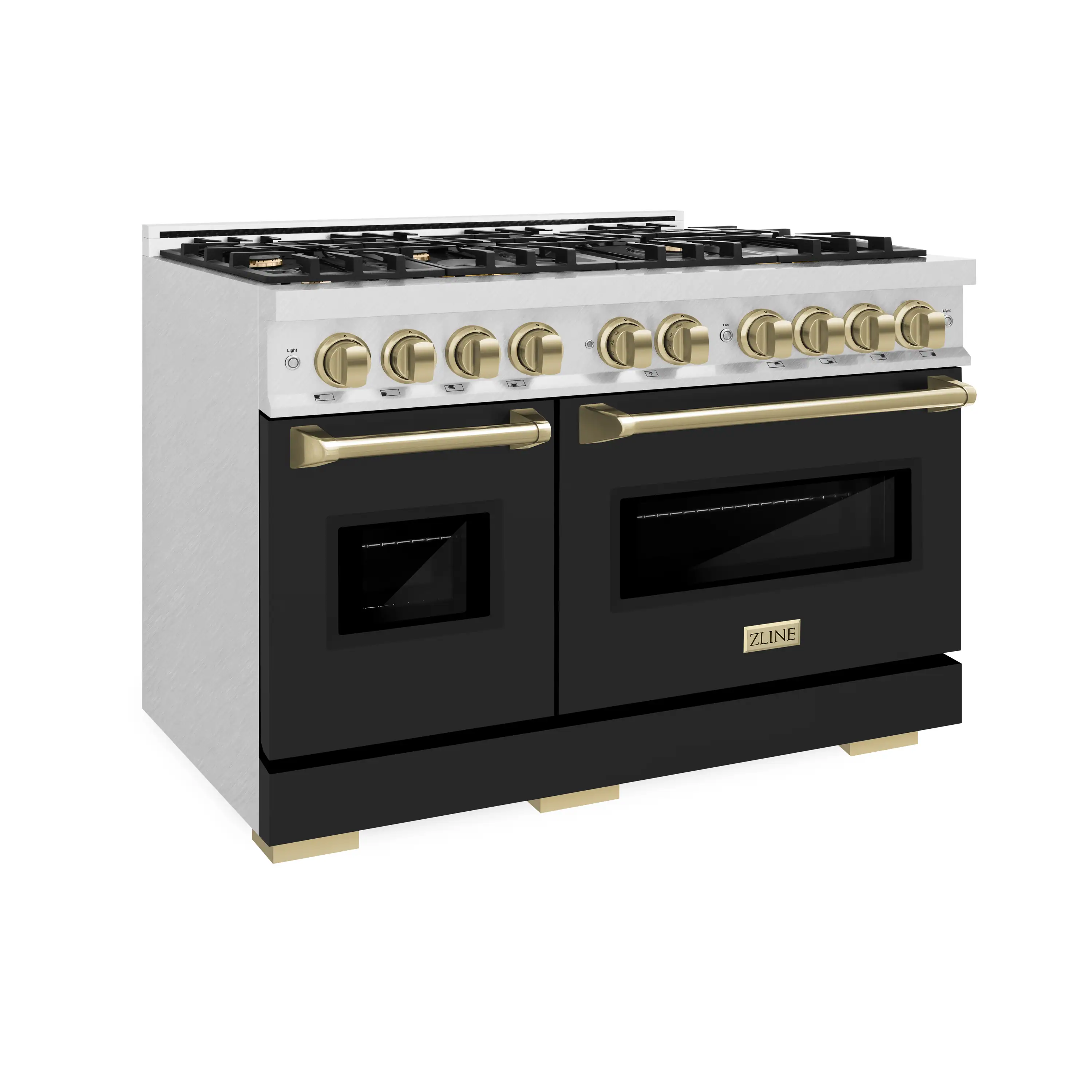 ZLINE Autograph Edition 48-Inch Classic Series Gas Range with 8 Gas Burner Cooktop and 6.7 Cu. Ft. Gas Convection Oven  in DuraSnow Stainless Steel with Black Matte Doors and Champagne Bronze Accents (CGRSZ-BLM-48-CB) - Image 3