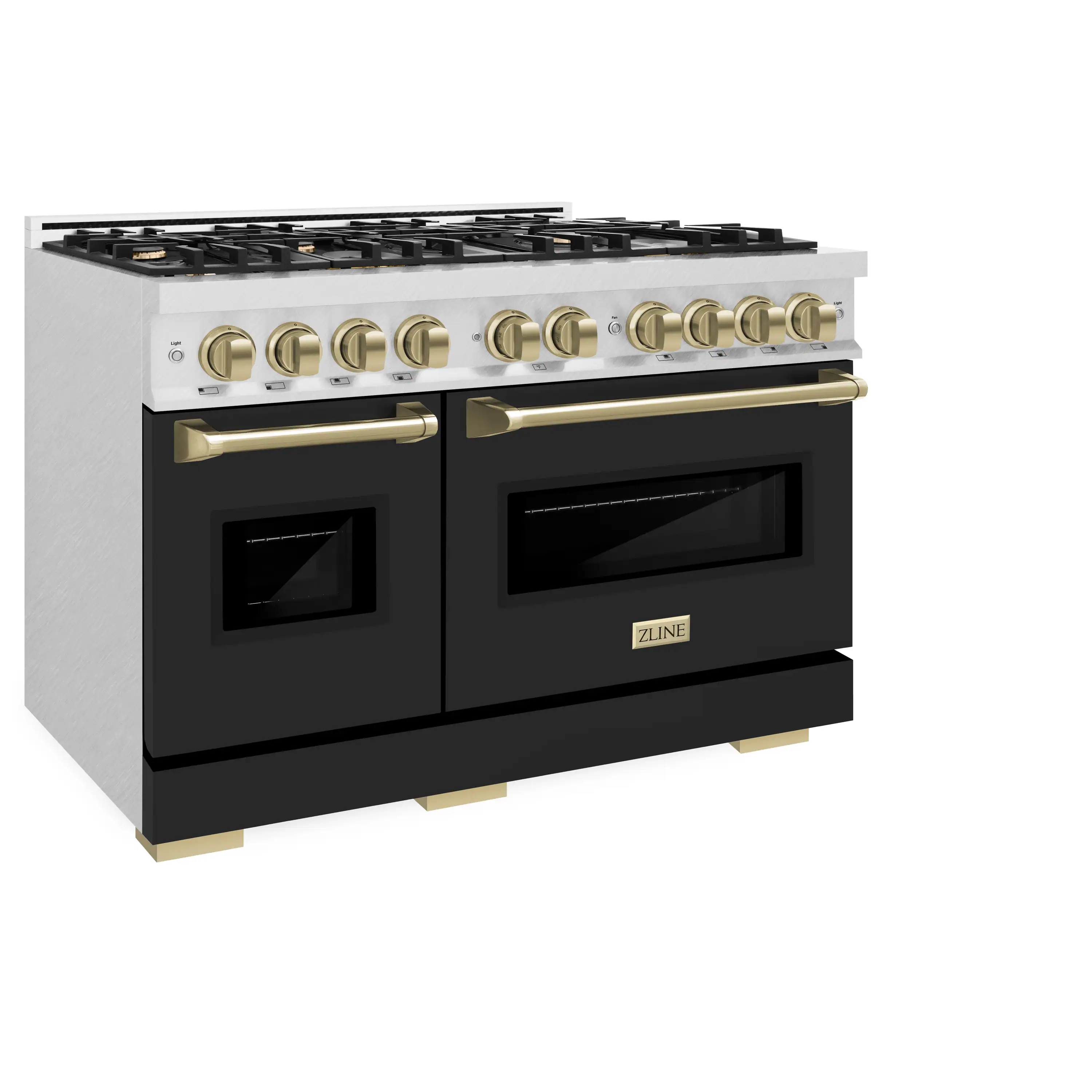 ZLINE Autograph Edition 48-Inch Classic Series Gas Range with 8 Gas Burner Cooktop and 6.7 Cu. Ft. Gas Convection Oven  in DuraSnow Stainless Steel with Black Matte Doors and Champagne Bronze Accents (CGRSZ-BLM-48-CB) - Image 4