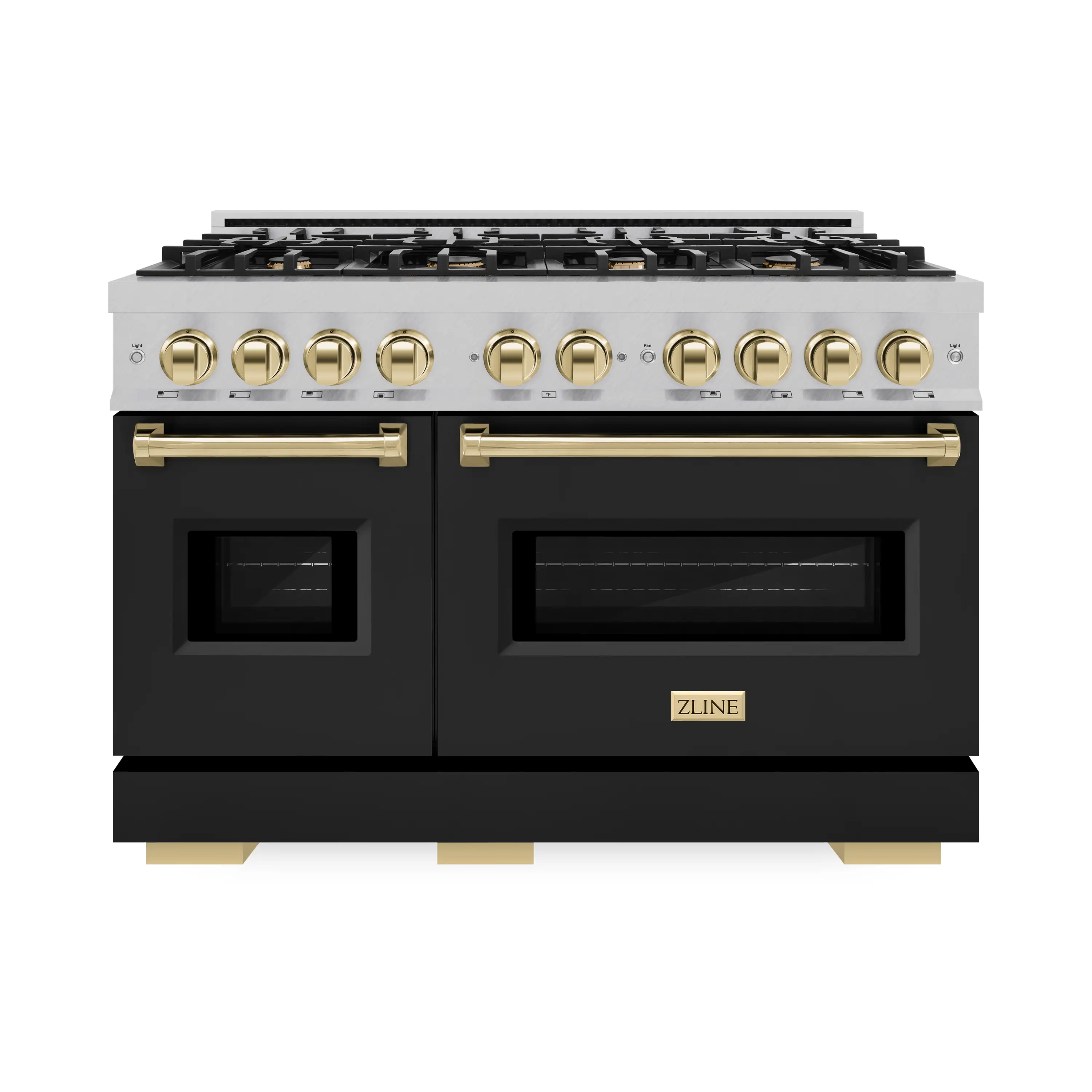 ZLINE Autograph Edition 48-Inch Classic Series Gas Range with 8 Gas Burner Cooktop and 6.7 Cu. Ft. Gas Convection Oven  in DuraSnow Stainless Steel with Black Matte Doors and Polished Gold Accents (CGRSZ-BLM-48-G) - Image 2