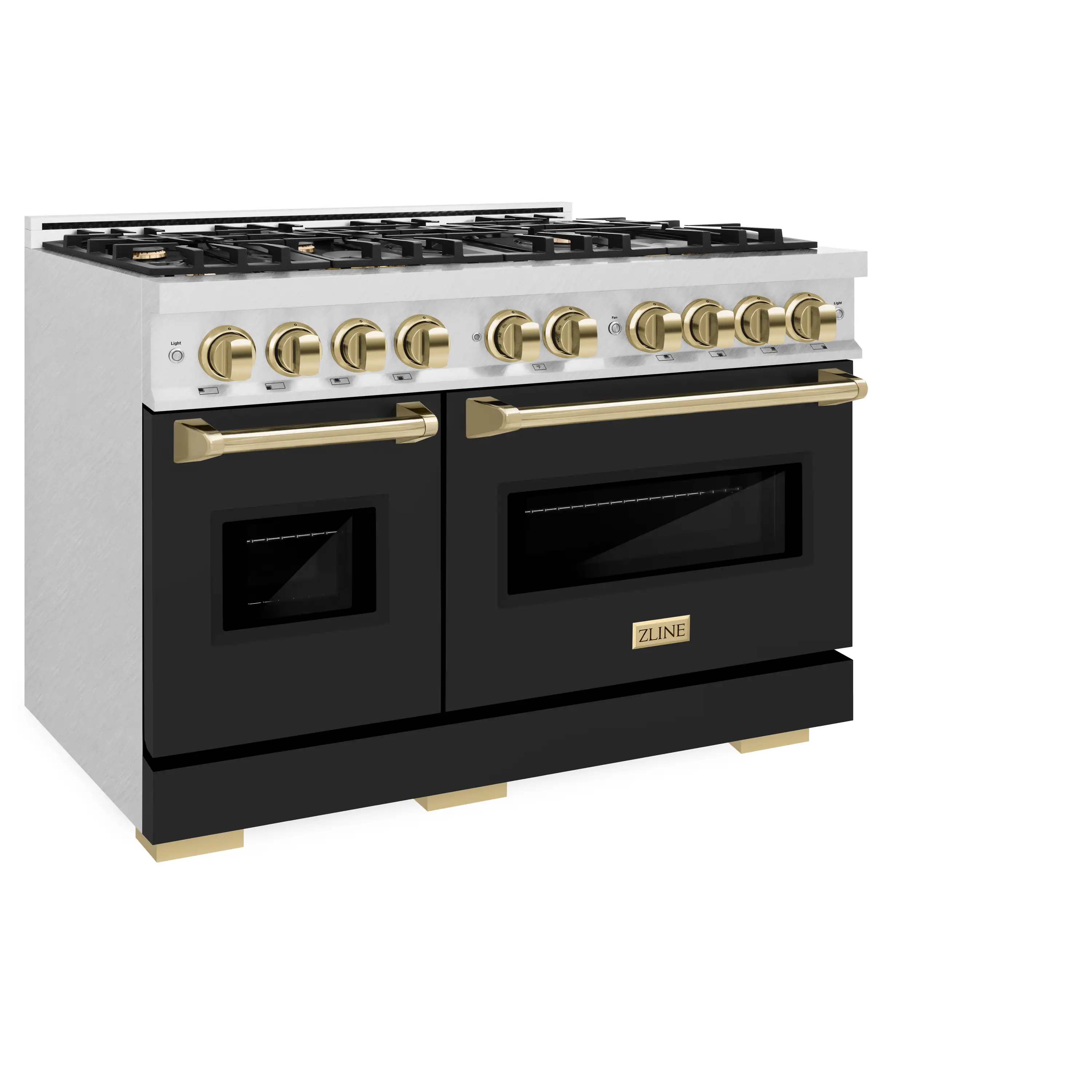 ZLINE Autograph Edition 48-Inch Classic Series Gas Range with 8 Gas Burner Cooktop and 6.7 Cu. Ft. Gas Convection Oven  in DuraSnow Stainless Steel with Black Matte Doors and Polished Gold Accents (CGRSZ-BLM-48-G) - Image 3