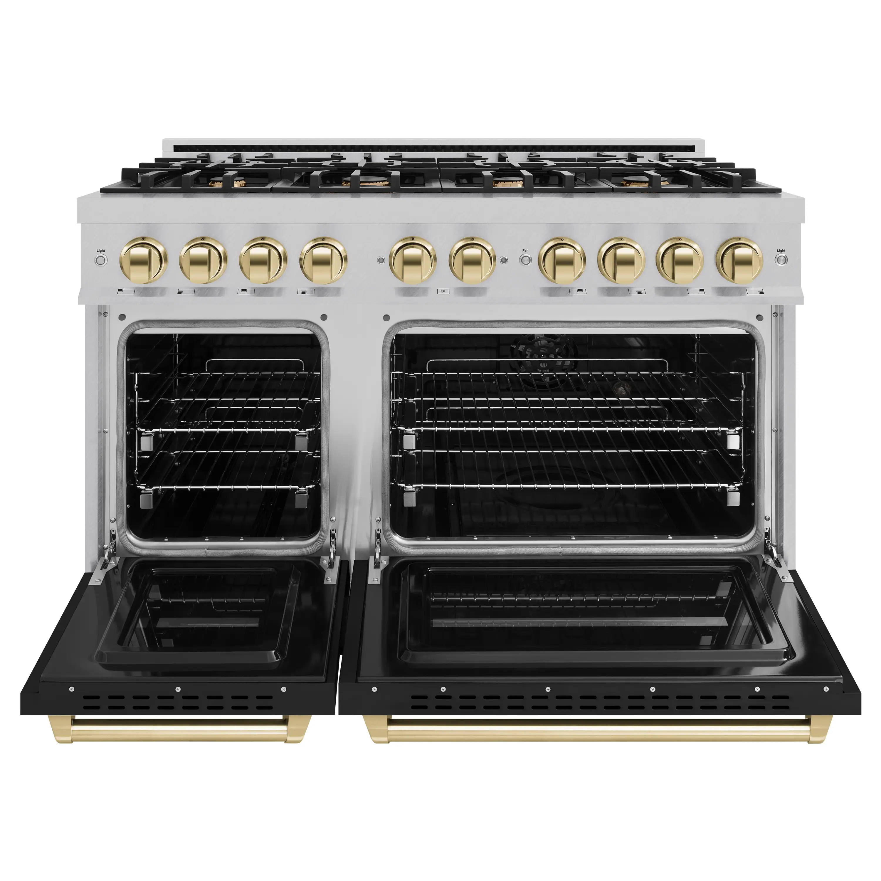 ZLINE Autograph Edition 48-Inch Classic Series Gas Range with 8 Gas Burner Cooktop and 6.7 Cu. Ft. Gas Convection Oven  in DuraSnow Stainless Steel with Black Matte Doors and Polished Gold Accents (CGRSZ-BLM-48-G) - Image 5