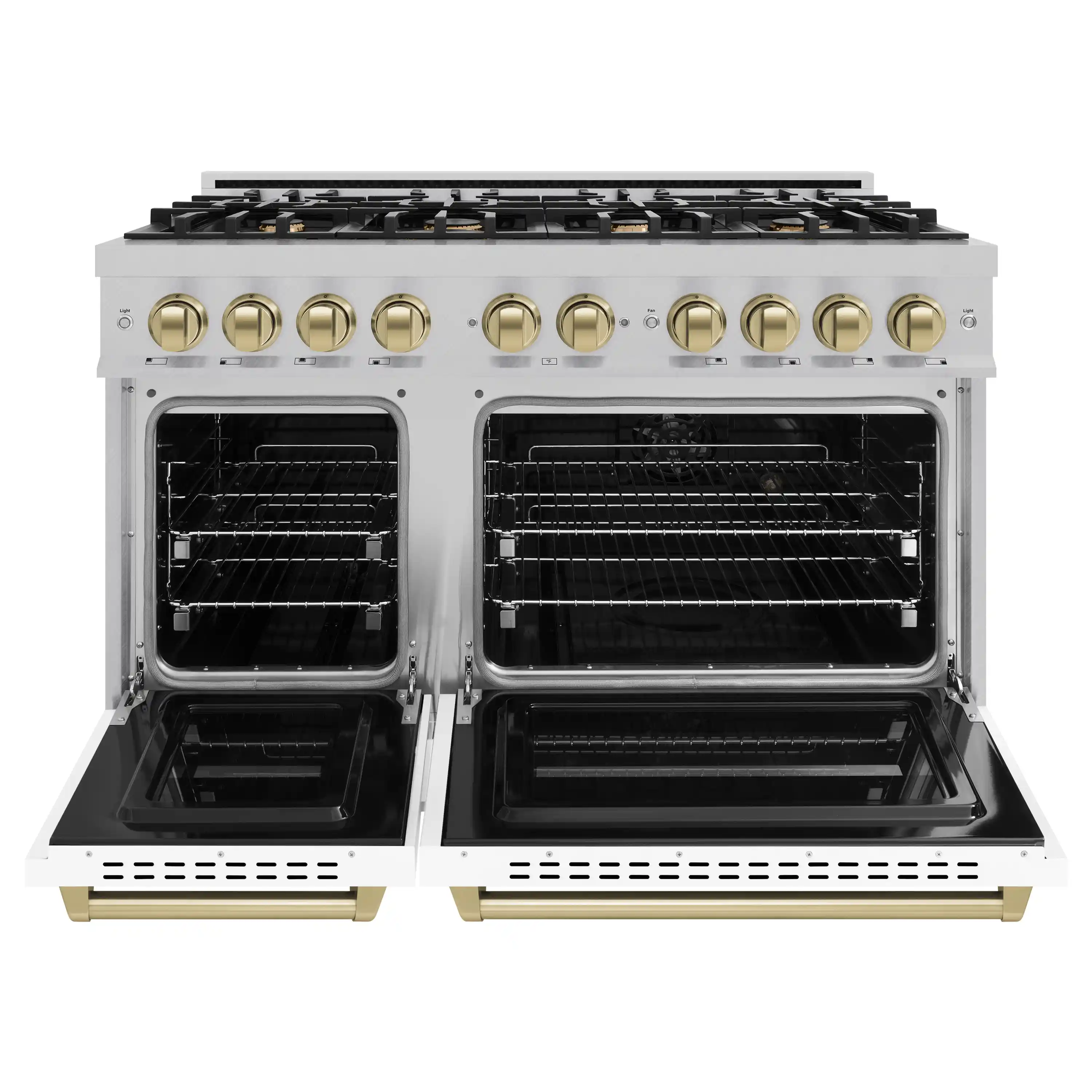 ZLINE Autograph Edition 48-Inch Classic Series Gas Range with 8 Gas Burner Cooktop and 6.7 Cu. Ft. Gas Convection Oven  in Satin Stainless Steel with White Matte Doors and Champagne Bronze Accents (CGRSZ-WM-48-CB) - Image 3