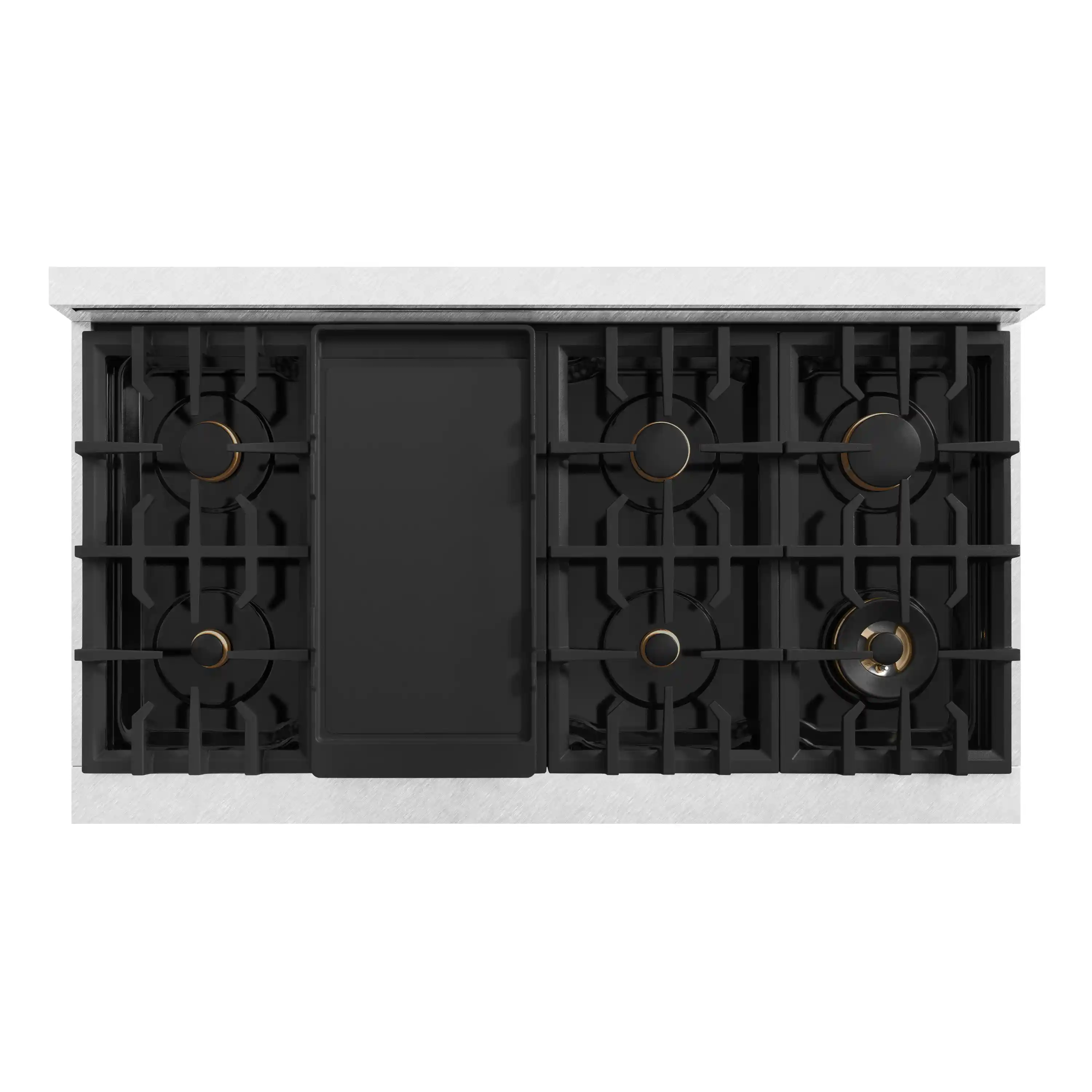 ZLINE Autograph Edition 48-Inch Classic Series Gas Range with 8 Gas Burner Cooktop and 6.7 Cu. Ft. Gas Convection Oven  in Satin Stainless Steel with White Matte Doors and Champagne Bronze Accents (CGRSZ-WM-48-CB) - Image 4
