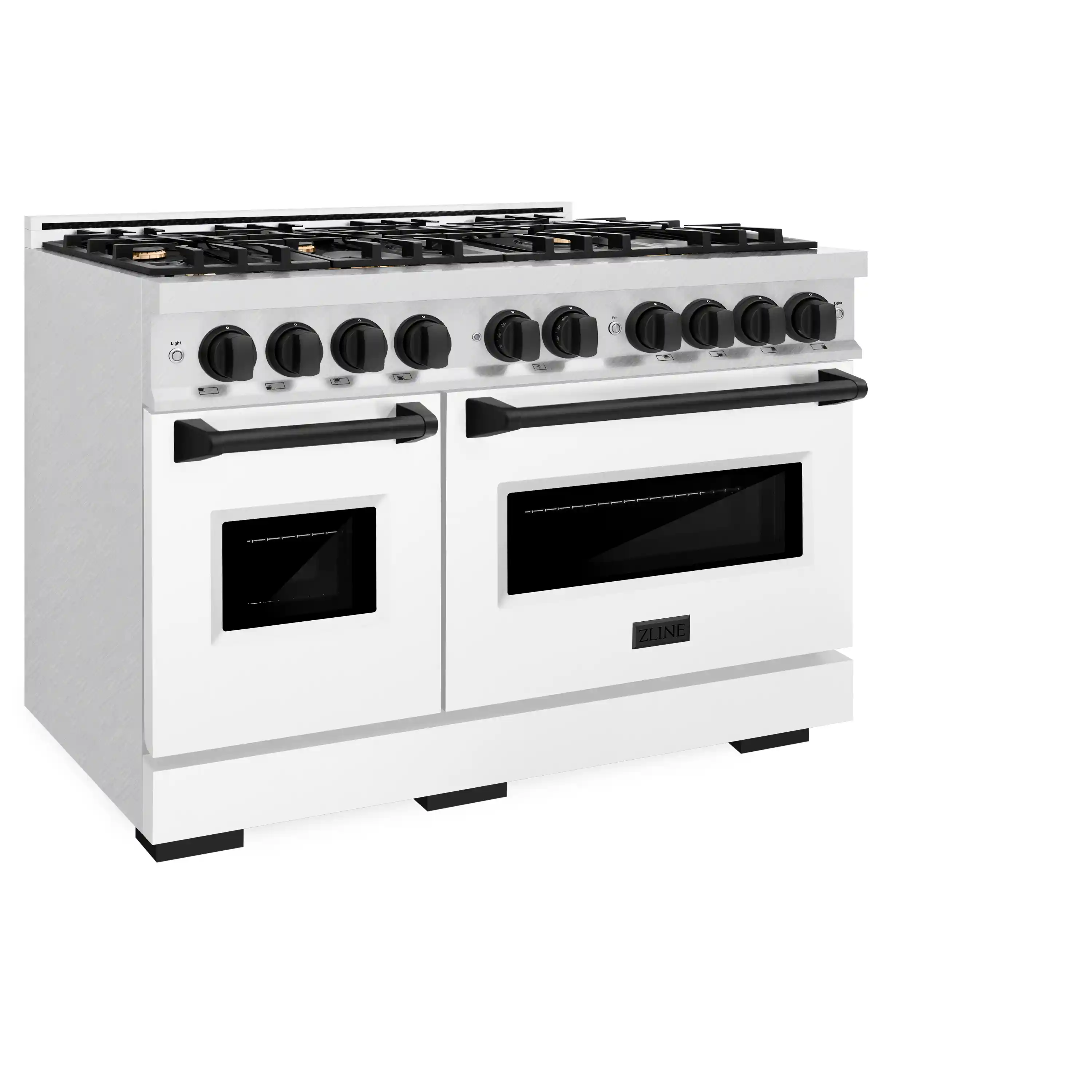 ZLINE Autograph Edition 48-Inch Classic Series Gas Range with 8 Gas Burner Cooktop and 6.7 Cu. Ft. Gas Convection Oven  in Satin Stainless Steel with White Matte Doors and Matte Black Accents (CGRSZ-WM-48-MB) - Image 2