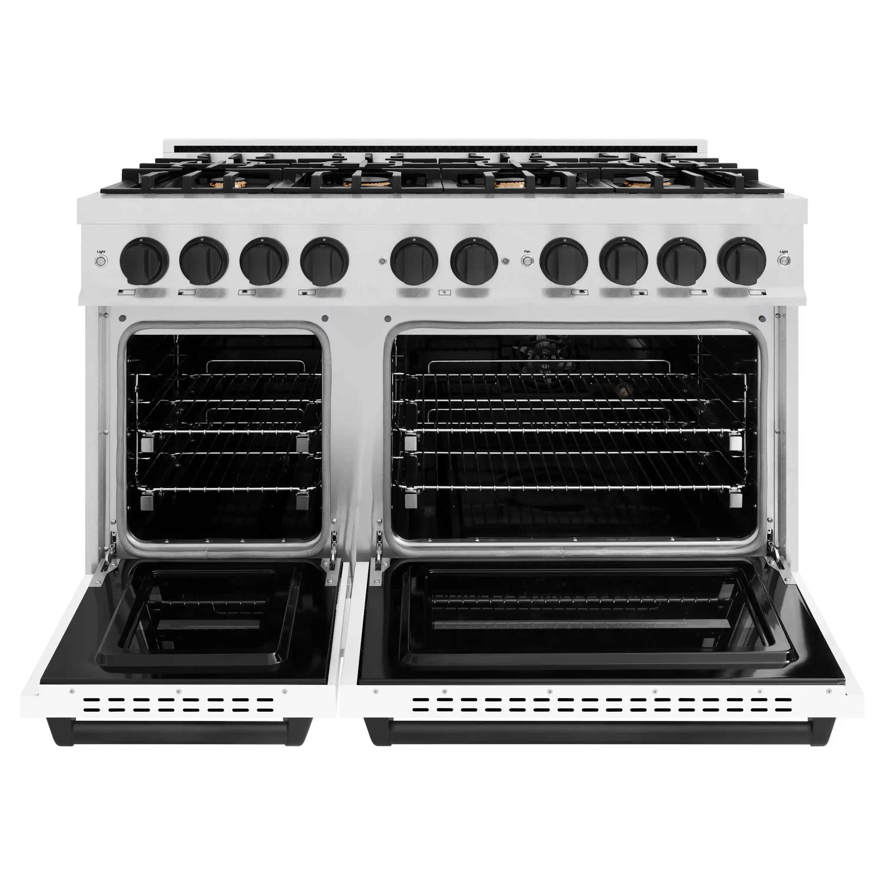 ZLINE Autograph Edition 48-Inch Classic Series Gas Range with 8 Gas Burner Cooktop and 6.7 Cu. Ft. Gas Convection Oven  in Satin Stainless Steel with White Matte Doors and Matte Black Accents (CGRSZ-WM-48-MB) - Image 3