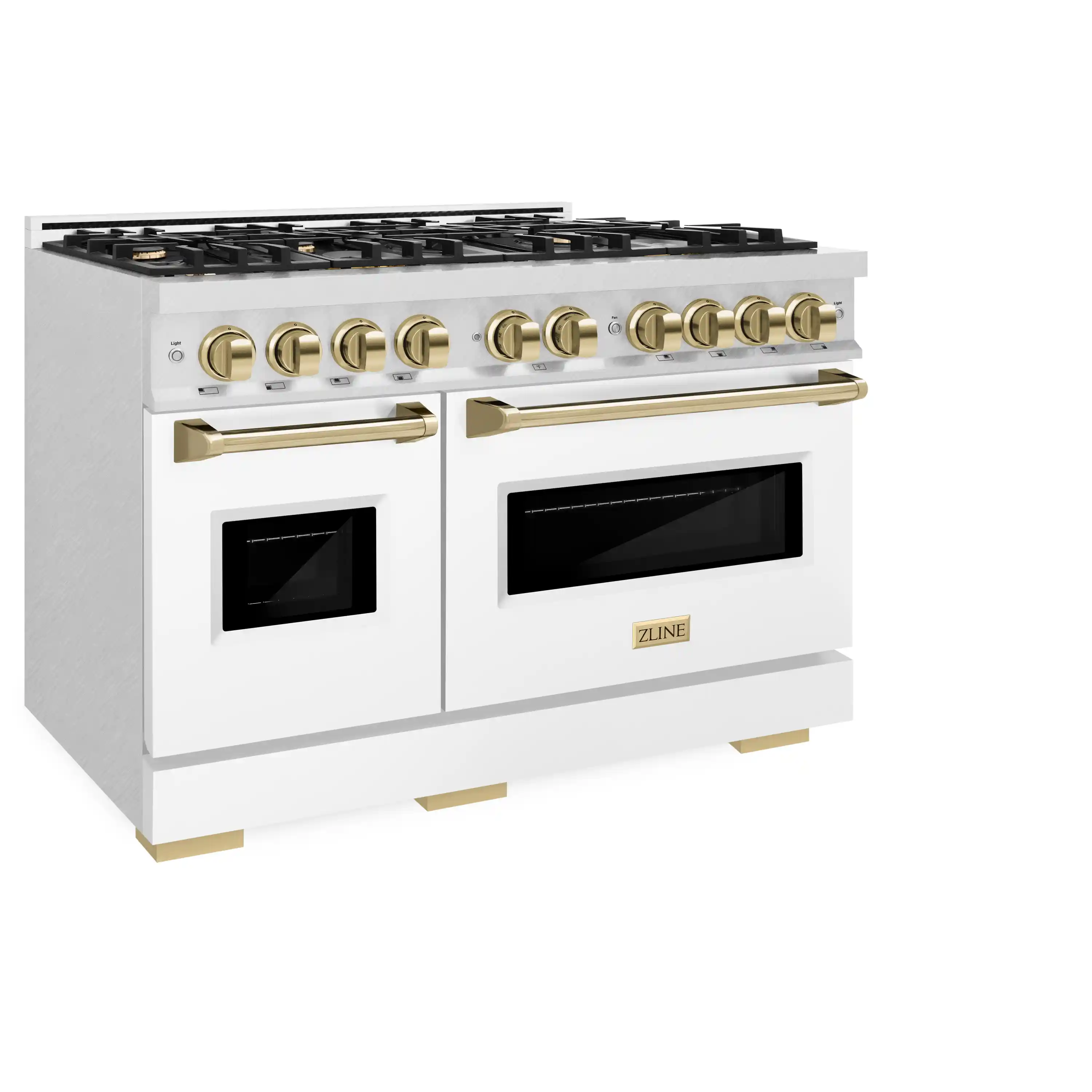 ZLINE Autograph Edition 48-Inch Classic Series Gas Range with 8 Gas Burner Cooktop and 6.7 Cu. Ft. Gas Convection Oven in Satin Stainless Steel with White Matte Doors and Polished Gold Accents (CGRSZ-WM-48-G) - Image 2