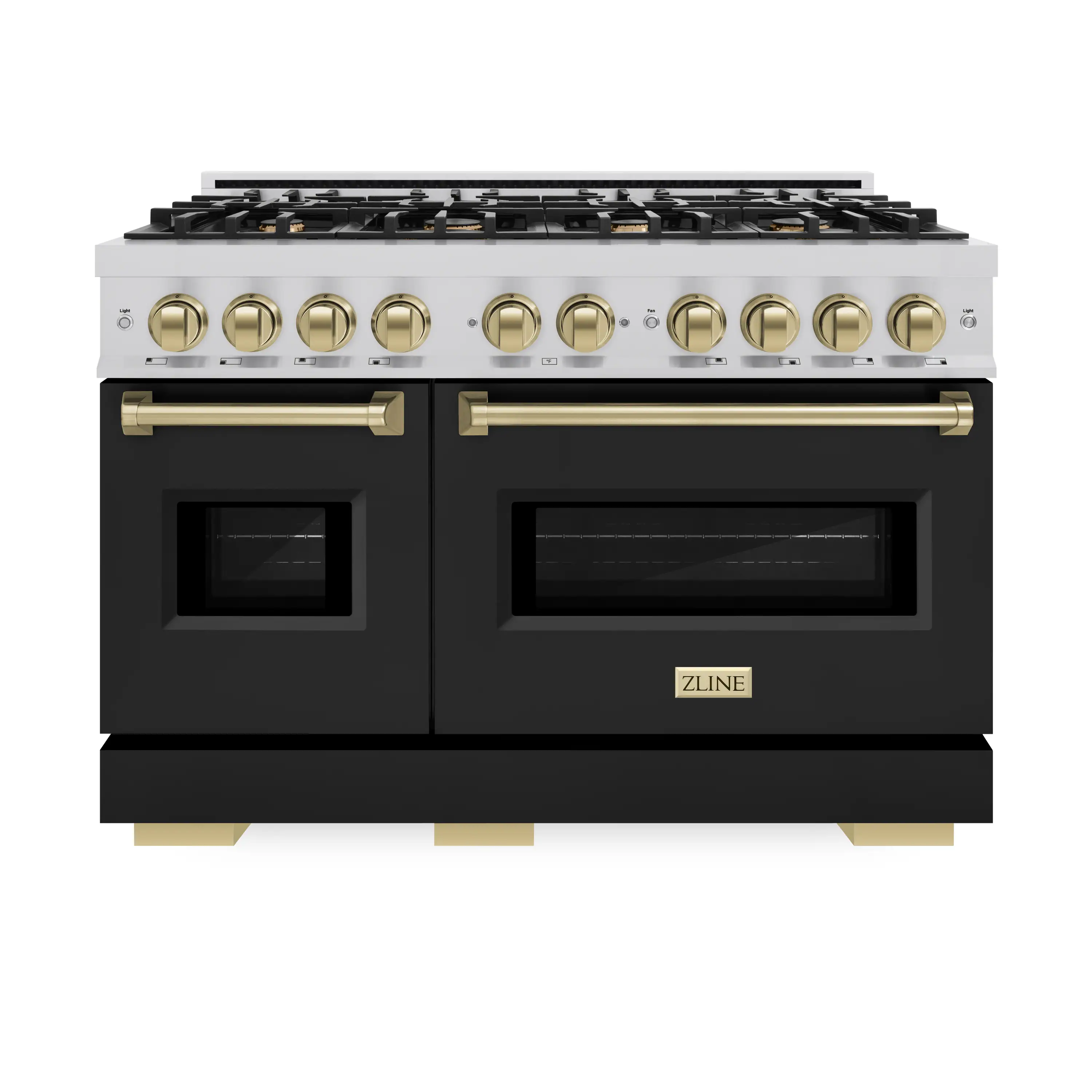 ZLINE Autograph Edition 48-Inch Classic Series Gas Range with 8 Gas Burner Cooktop and 6.7 Cu. Ft. Gas Convection Oven  in Stainless Steel with Black Matte Doors and Champagne Bronze Accents (CGRZ-BLM-48-CB) - Image 2