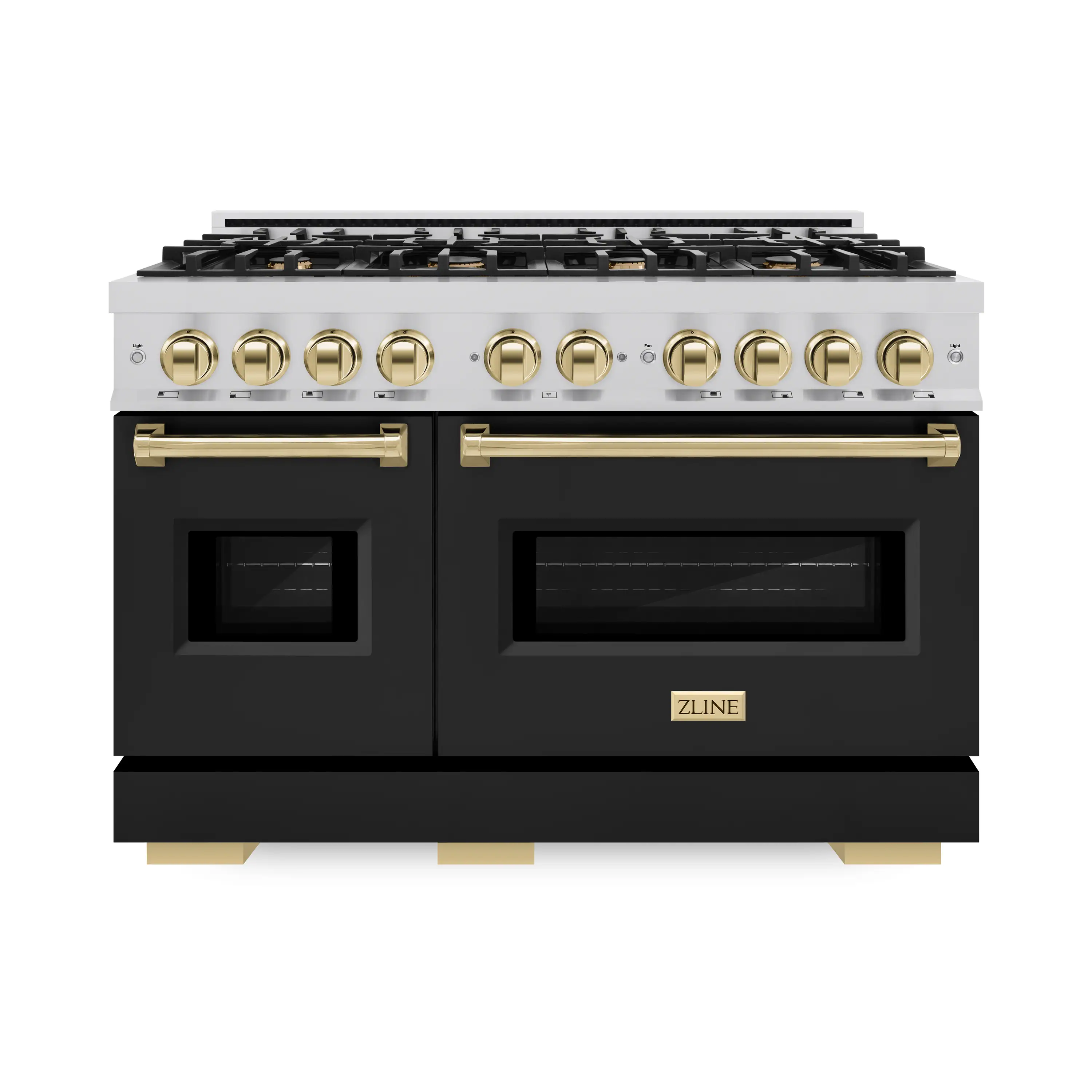 ZLINE Autograph Edition 48-Inch Classic Series Gas Range with 8 Gas Burner Cooktop and 6.7 Cu. Ft. Gas Convection Oven  in Stainless Steel with Black Matte Doors and Polished Gold Accents (CGRZ-BLM-48-G) - Image 2