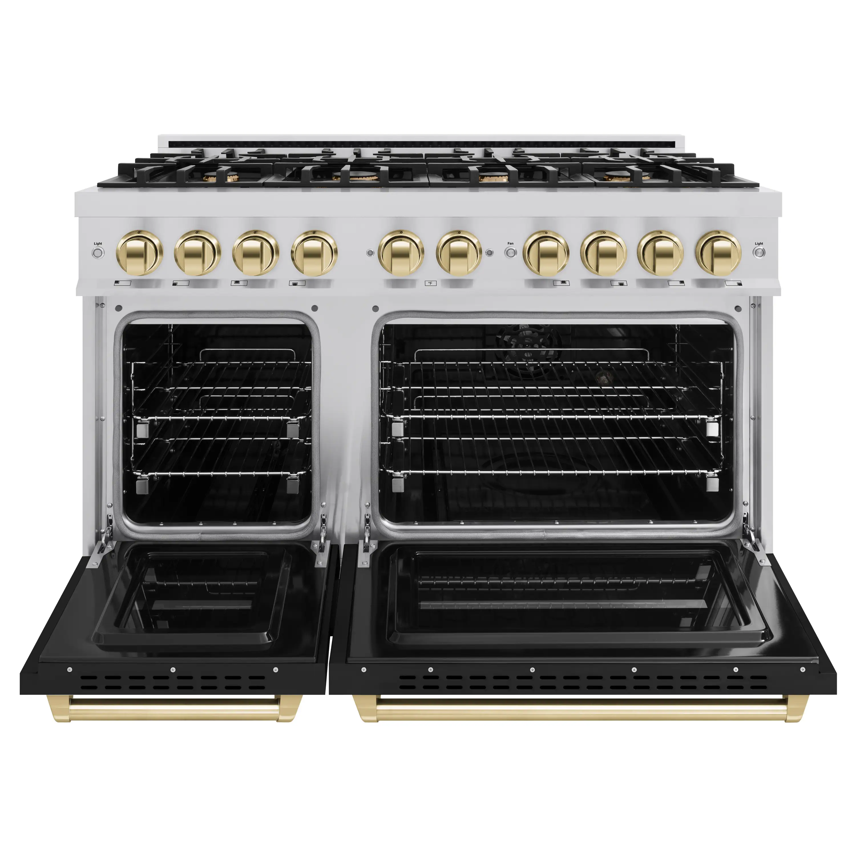 ZLINE Autograph Edition 48-Inch Classic Series Gas Range with 8 Gas Burner Cooktop and 6.7 Cu. Ft. Gas Convection Oven  in Stainless Steel with Black Matte Doors and Polished Gold Accents (CGRZ-BLM-48-G) - Image 5