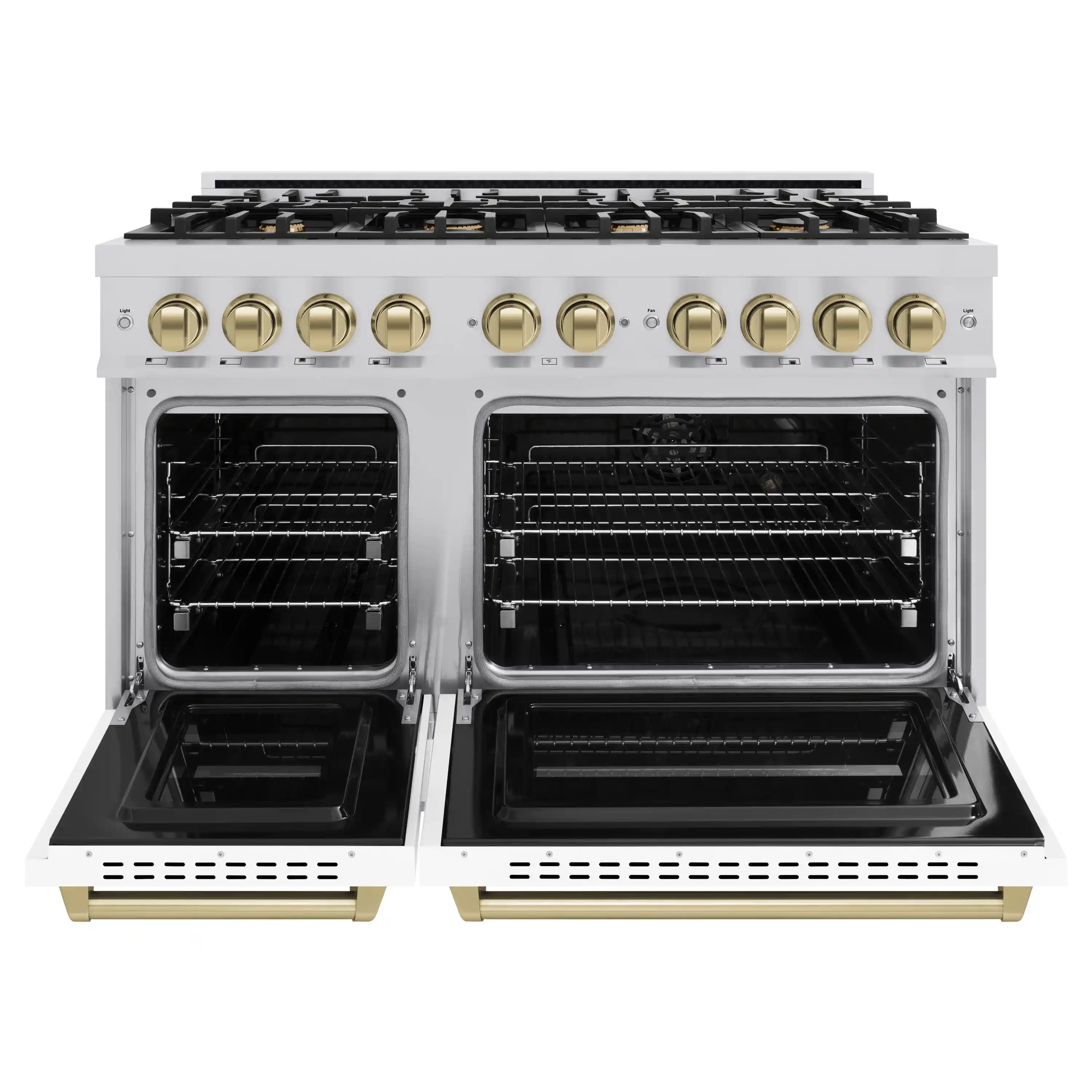 ZLINE Autograph Edition 48-Inch Classic Series Gas Range with 8 Gas Burner Cooktop and 6.7 Cu. Ft. Gas Convection Oven  in Stainless Steel with White Matte Doors and Champagne Bronze Accents (CGRZ-WM-48-CB) - Image 3