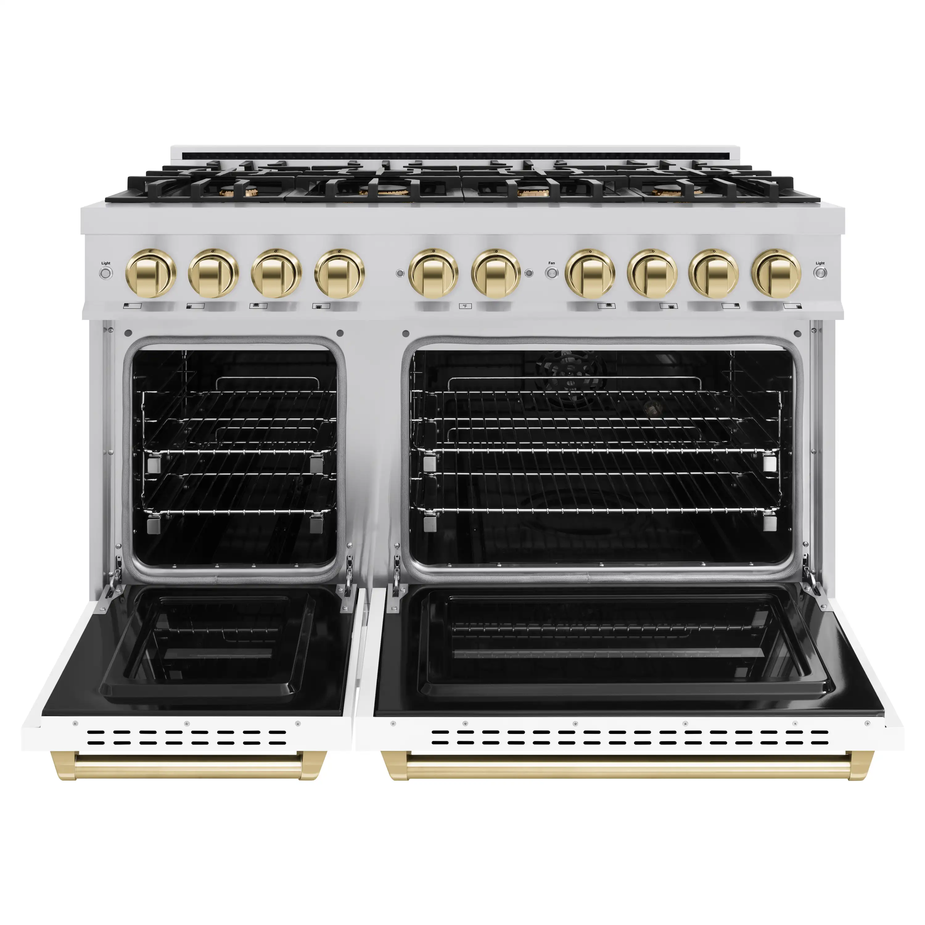 ZLINE Autograph Edition 48-Inch Classic Series Gas Range with 8 Gas Burner Cooktop and 6.7 Cu. Ft. Gas Convection Oven  in Stainless Steel with White Matte Doors and Polished Gold Accents (CGRZ-WM-48-G) - Image 3
