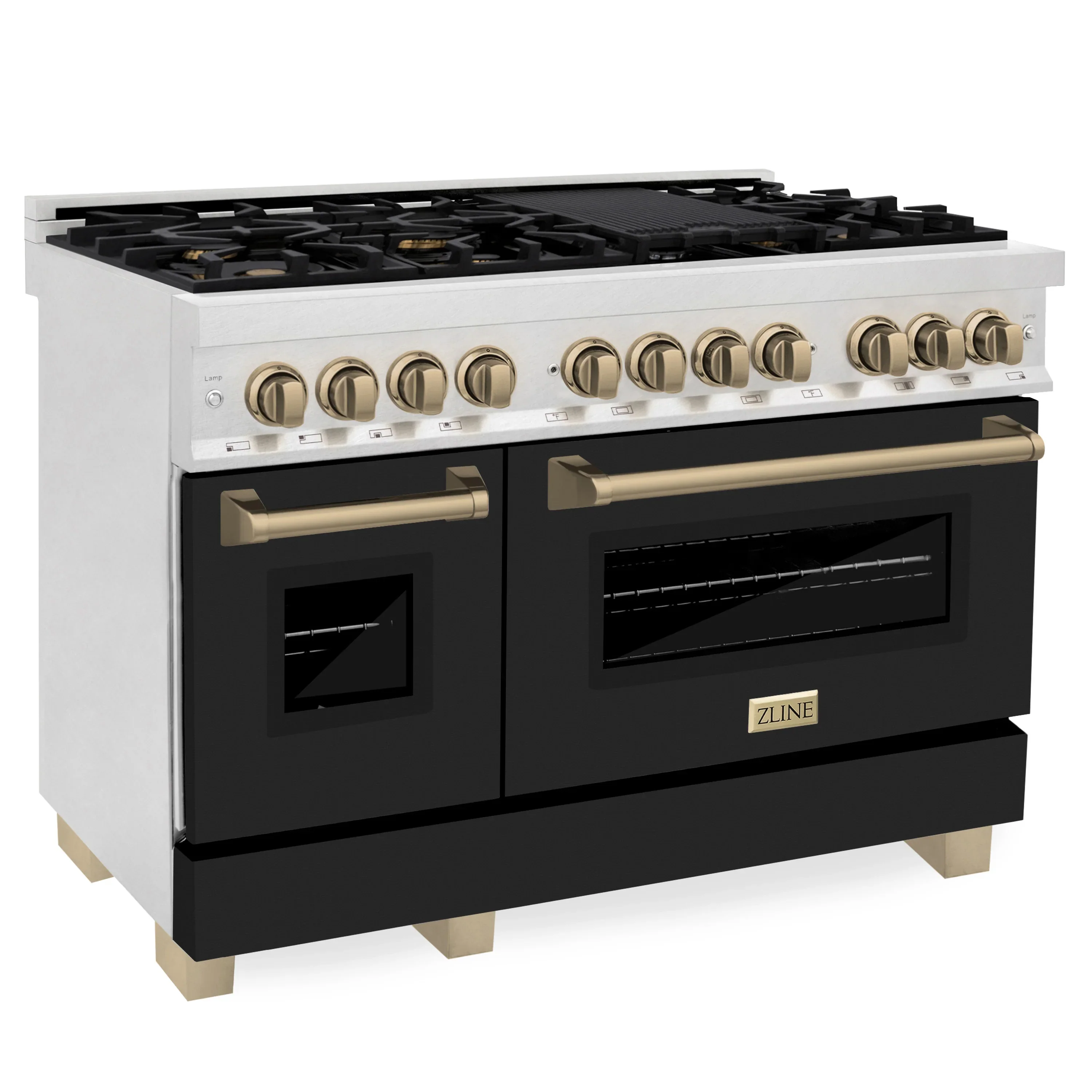 ZLINE Legacy Series Autograph Edition 48-inch Dual Fuel Range with Gas Stove and 6.0 Cu. Ft. Electric Oven in Fingerprint Resistant DuraSnow® Stainless Steel with Black Matte Door and Champagne Bronze Accents (RASZ-BLM-48-CB) - Image 4