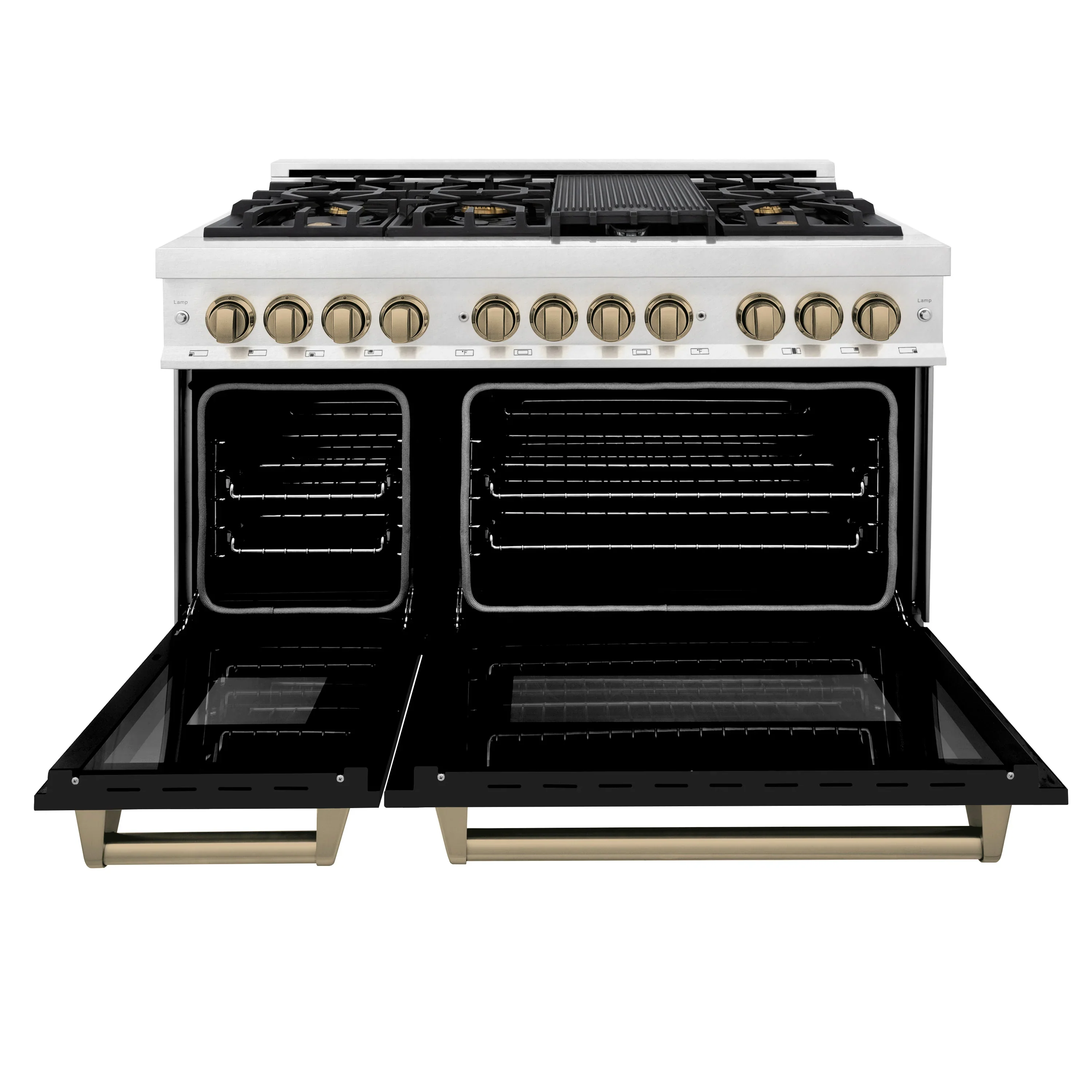 ZLINE Legacy Series Autograph Edition 48-inch Dual Fuel Range with Gas Stove and 6.0 Cu. Ft. Electric Oven in Fingerprint Resistant DuraSnow® Stainless Steel with Black Matte Door and Champagne Bronze Accents (RASZ-BLM-48-CB) - Image 5