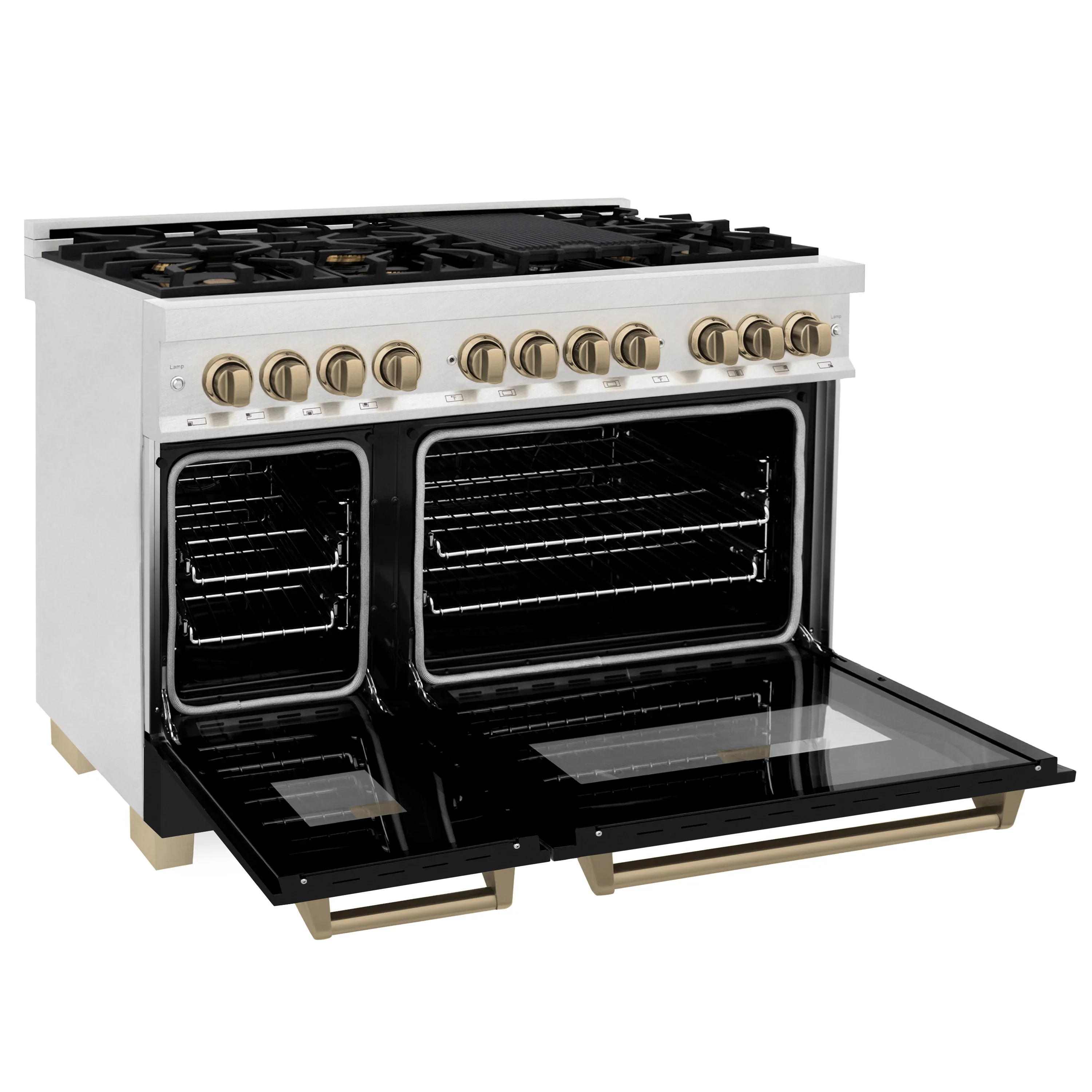 ZLINE Legacy Series Autograph Edition 48-inch Dual Fuel Range with Gas Stove and 6.0 Cu. Ft. Electric Oven in Fingerprint Resistant DuraSnow® Stainless Steel with Black Matte Door and Champagne Bronze Accents (RASZ-BLM-48-CB) - Image 6