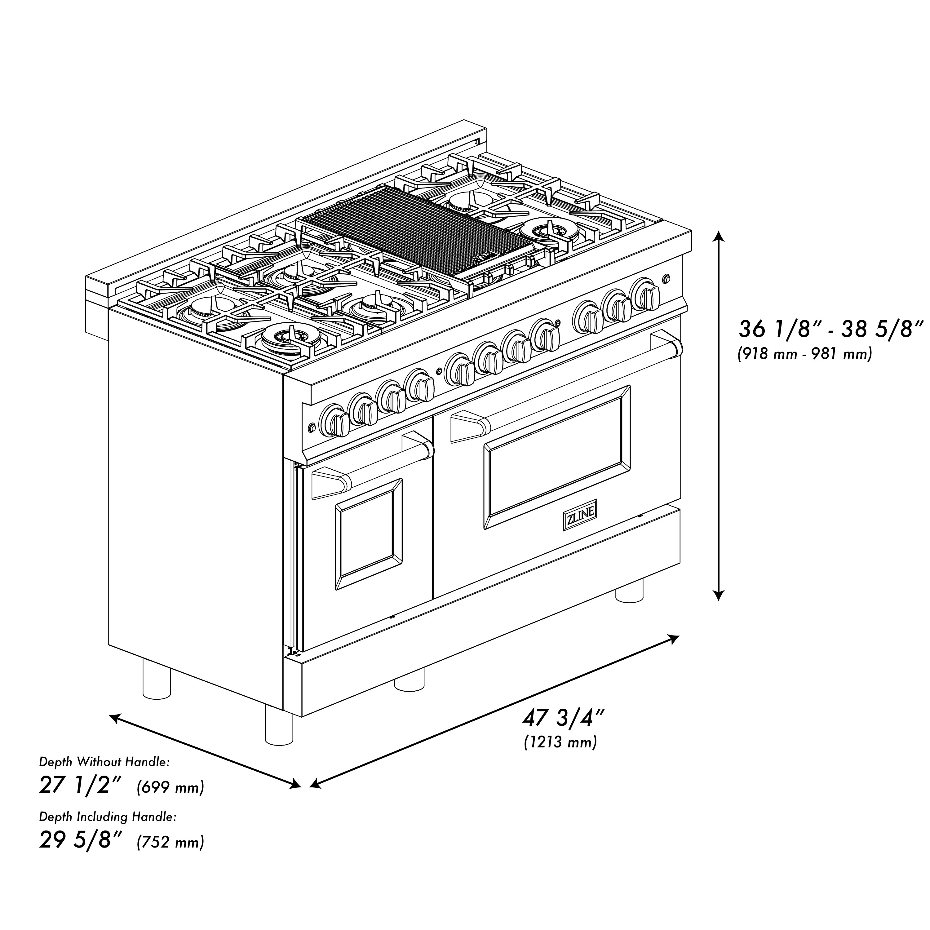 ZLINE Legacy Series Autograph Edition 48-inch Dual Fuel Range with Gas Stove and 6.0 Cu. Ft. Electric Oven in Fingerprint Resistant DuraSnow® Stainless Steel with Black Matte Door and Polished Gold Accents (RASZ-BLM-48-G) - Image 16