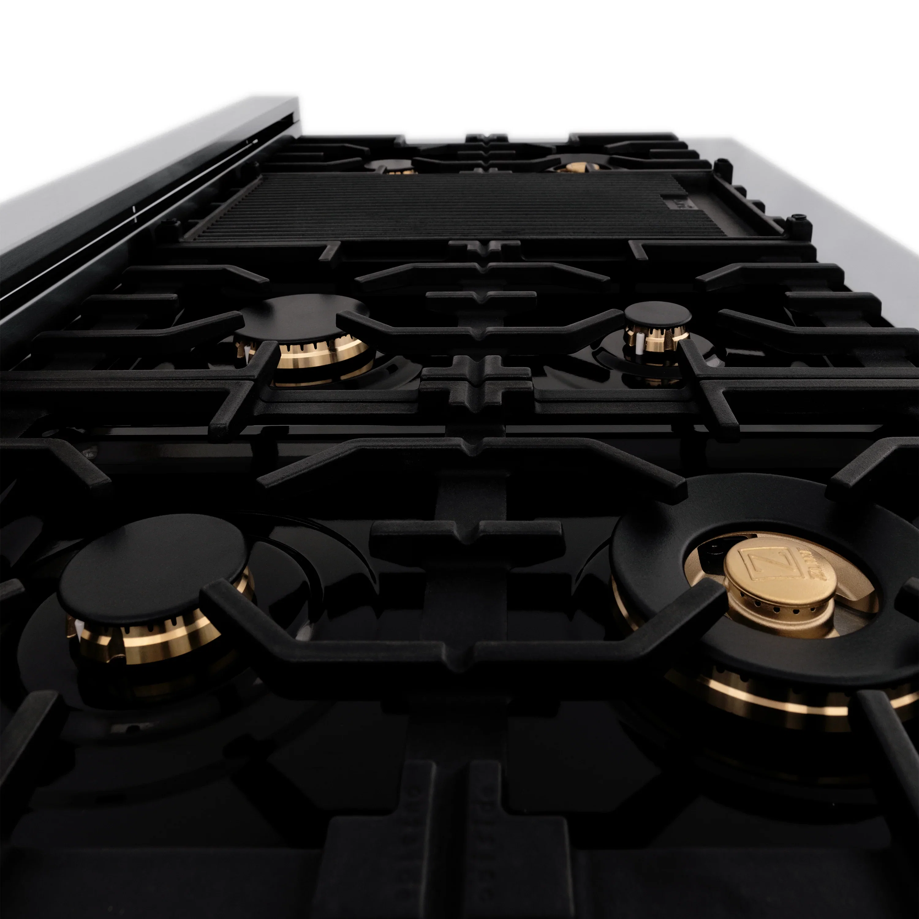 ZLINE Legacy Series Autograph Edition 48-inch Dual Fuel Range with Gas Stove and 6.0 Cu. Ft. Electric Oven in Fingerprint Resistant DuraSnow® Stainless Steel with Black Matte Door and Polished Gold Accents (RASZ-BLM-48-G) - Image 6
