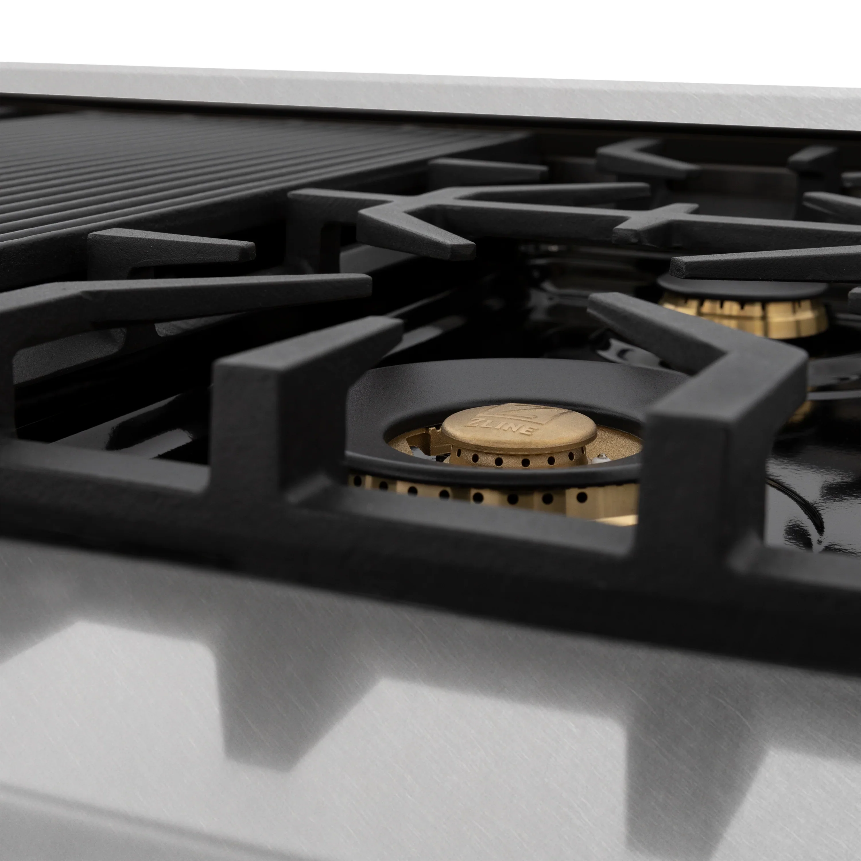 ZLINE Legacy Series Autograph Edition 48-inch Dual Fuel Range with Gas Stove and 6.0 Cu. Ft. Electric Oven in Fingerprint Resistant DuraSnow® Stainless Steel with Black Matte Door and Polished Gold Accents (RASZ-BLM-48-G) - Image 9