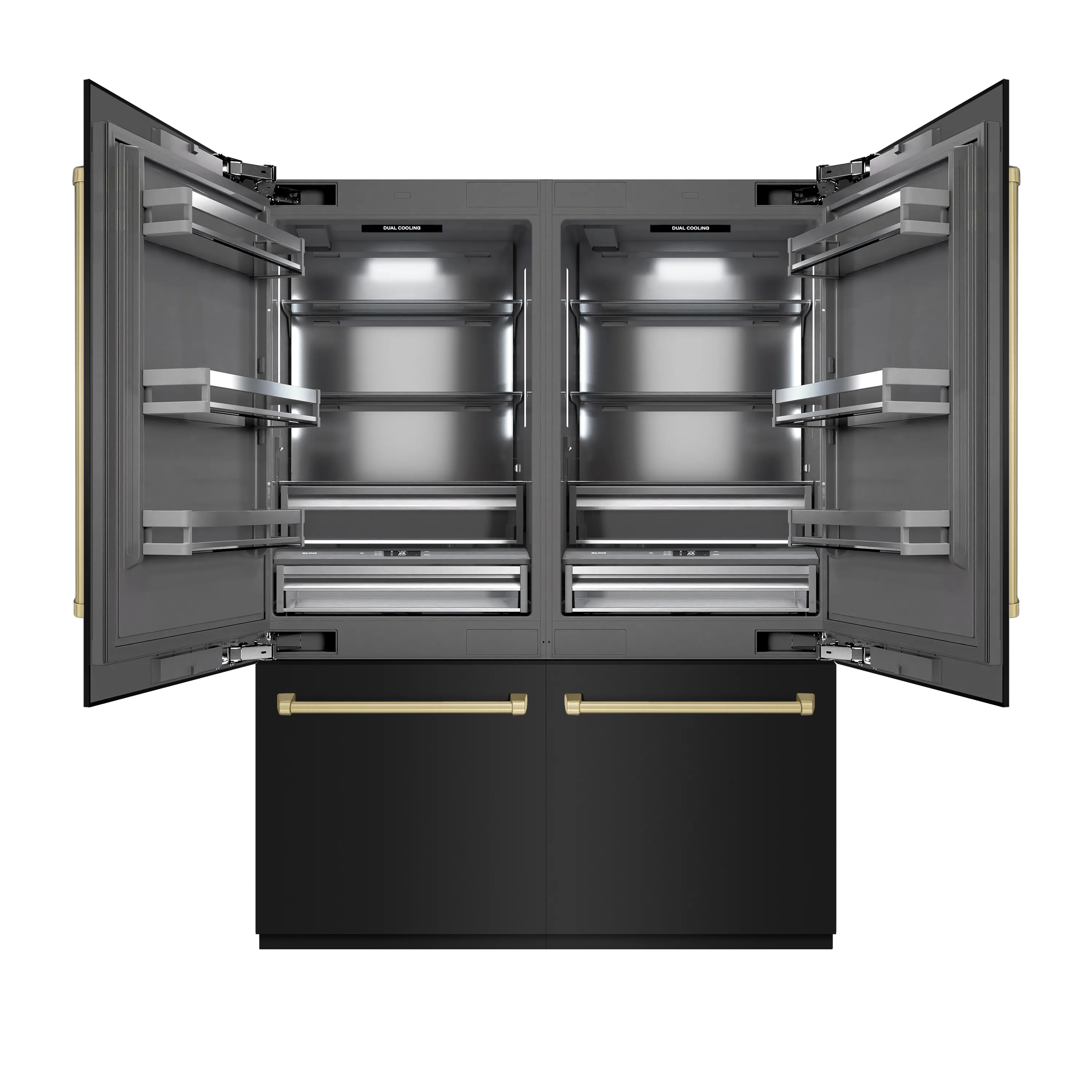 ZLINE Autograph Edition 60-Inch 32.2 Cu. Ft. French Door Built-In Bottom Freezer Refrigerator with Water Dispenser and Ice Maker in Black Stainless Steel with Graphite Gray Interior and Champagne Bronze Accents (GRBIVZ-BS-60-CB) - Image 2