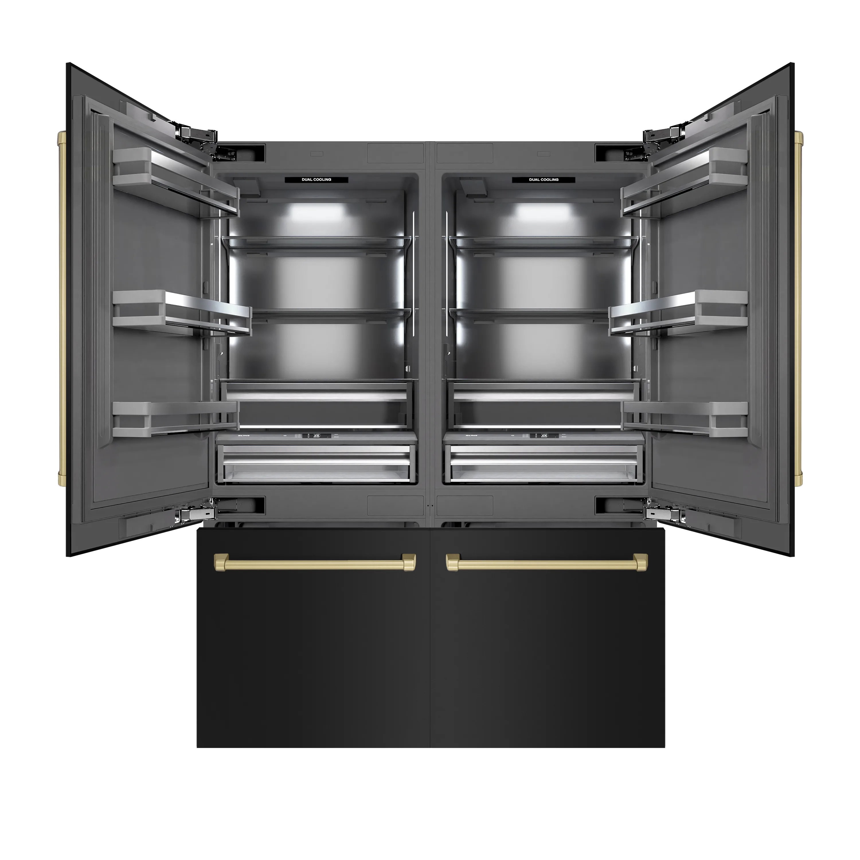 ZLINE Autograph Edition 60-Inch 32.2 Cu. Ft. French Door Built-In Bottom Freezer Refrigerator with Water Dispenser and Ice Maker in Black Stainless Steel with Graphite Gray Interior and Champagne Bronze Accents (GRBIVZ-BS-60-CB) - Image 3
