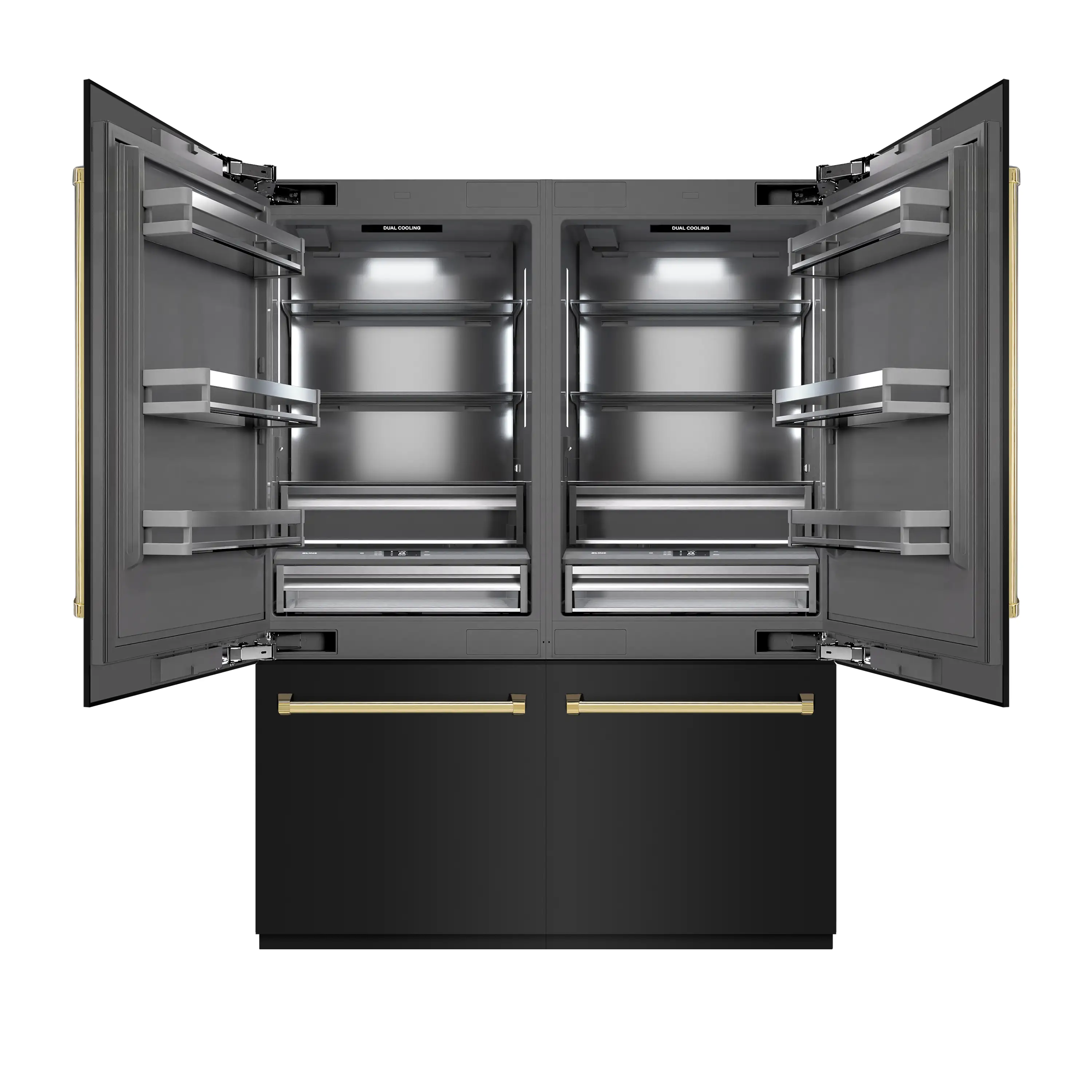 ZLINE Autograph Edition 60-Inch 32.2 Cu. Ft. French Door Built-In Bottom Freezer Refrigerator with Water Dispenser and Ice Maker in Black Stainless Steel with Graphite Gray Interior and Polished Gold Accents (GRBIVZ-BS-60-G) - Image 2