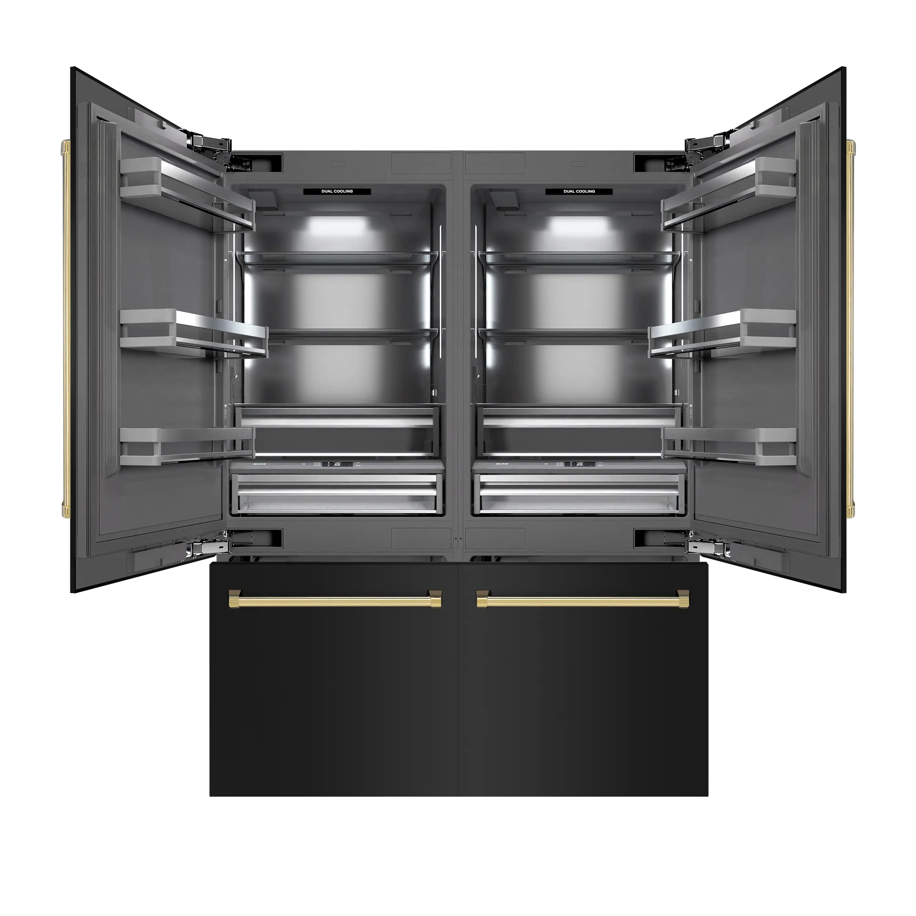 ZLINE Autograph Edition 60-Inch 32.2 Cu. Ft. French Door Built-In Bottom Freezer Refrigerator with Water Dispenser and Ice Maker in Black Stainless Steel with Graphite Gray Interior and Polished Gold Accents (GRBIVZ-BS-60-G) - Image 3