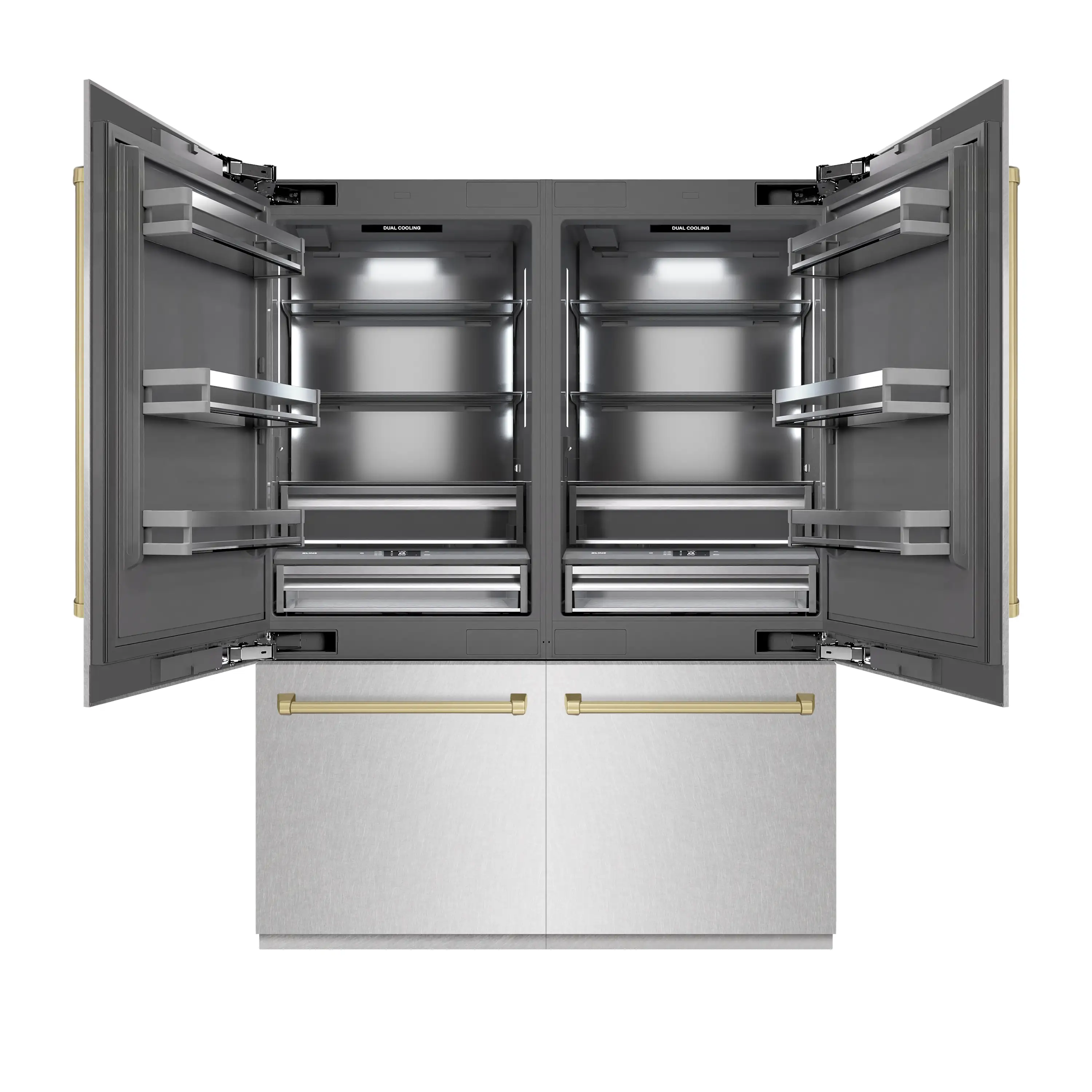 ZLINE Autograph Edition 60-Inch 32.2 Cu. Ft. French Door Built-In Bottom Freezer Refrigerator with Water Dispenser and Ice Maker in Satin Stainless Steel with Graphite Gray Interior and Champagne Bronze Accents (GRBIVZ-SN-60-CB) - Image 3