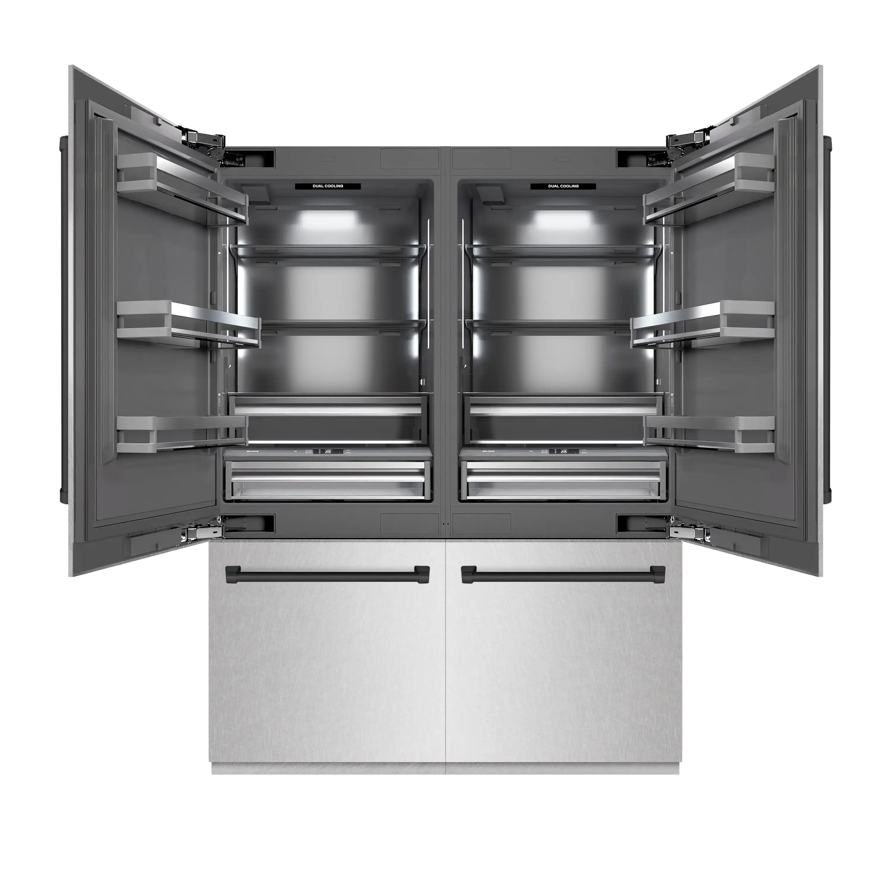 ZLINE Autograph Edition 60-Inch 32.2 Cu. Ft. French Door Built-In Bottom Freezer Refrigerator with Water Dispenser and Ice Maker in Satin Stainless Steel with Graphite Gray Interior and Matte Black Accents (GRBIVZ-SN-60-MB) - Image 2