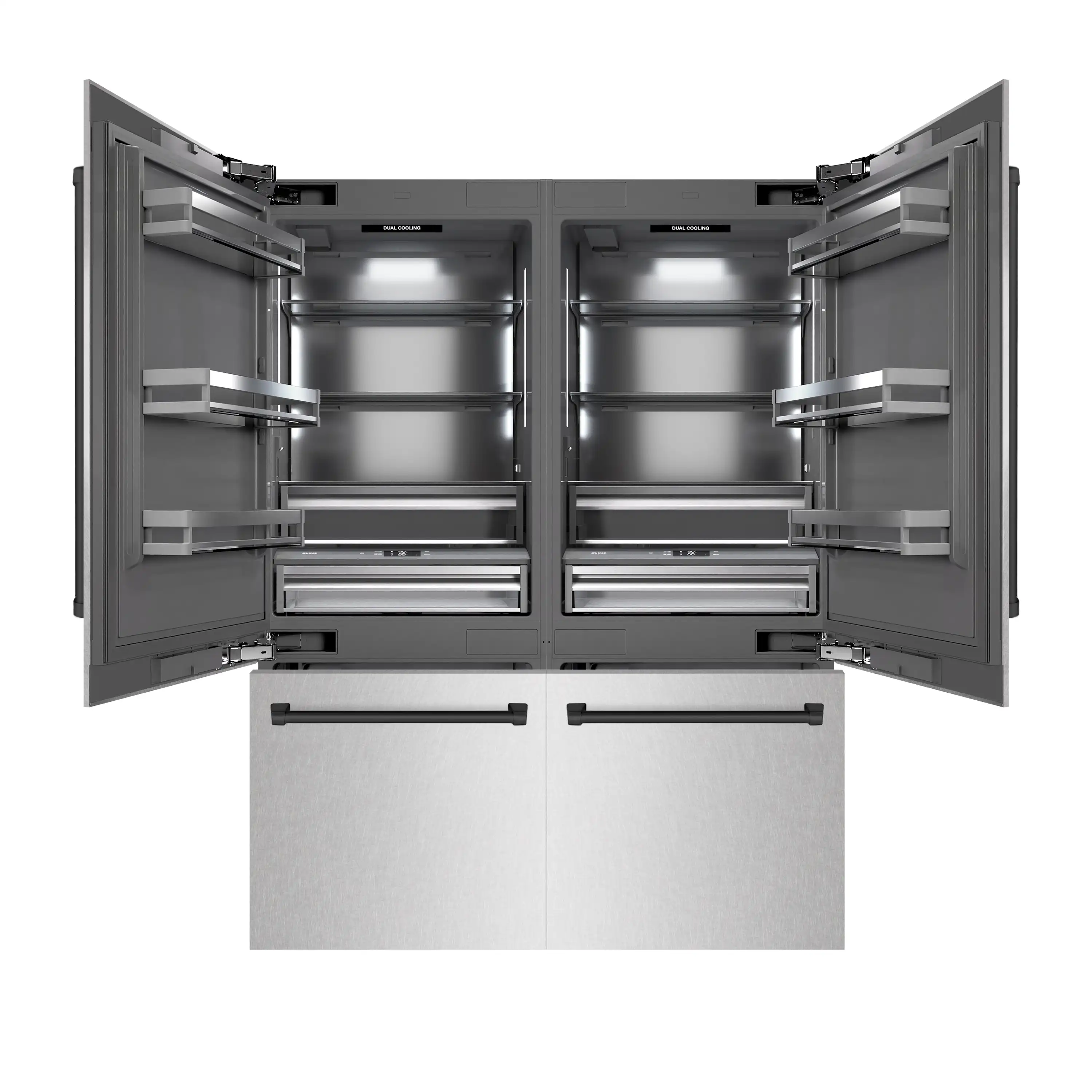 ZLINE Autograph Edition 60-Inch 32.2 Cu. Ft. French Door Built-In Bottom Freezer Refrigerator with Water Dispenser and Ice Maker in Satin Stainless Steel with Graphite Gray Interior and Matte Black Accents (GRBIVZ-SN-60-MB) - Image 3