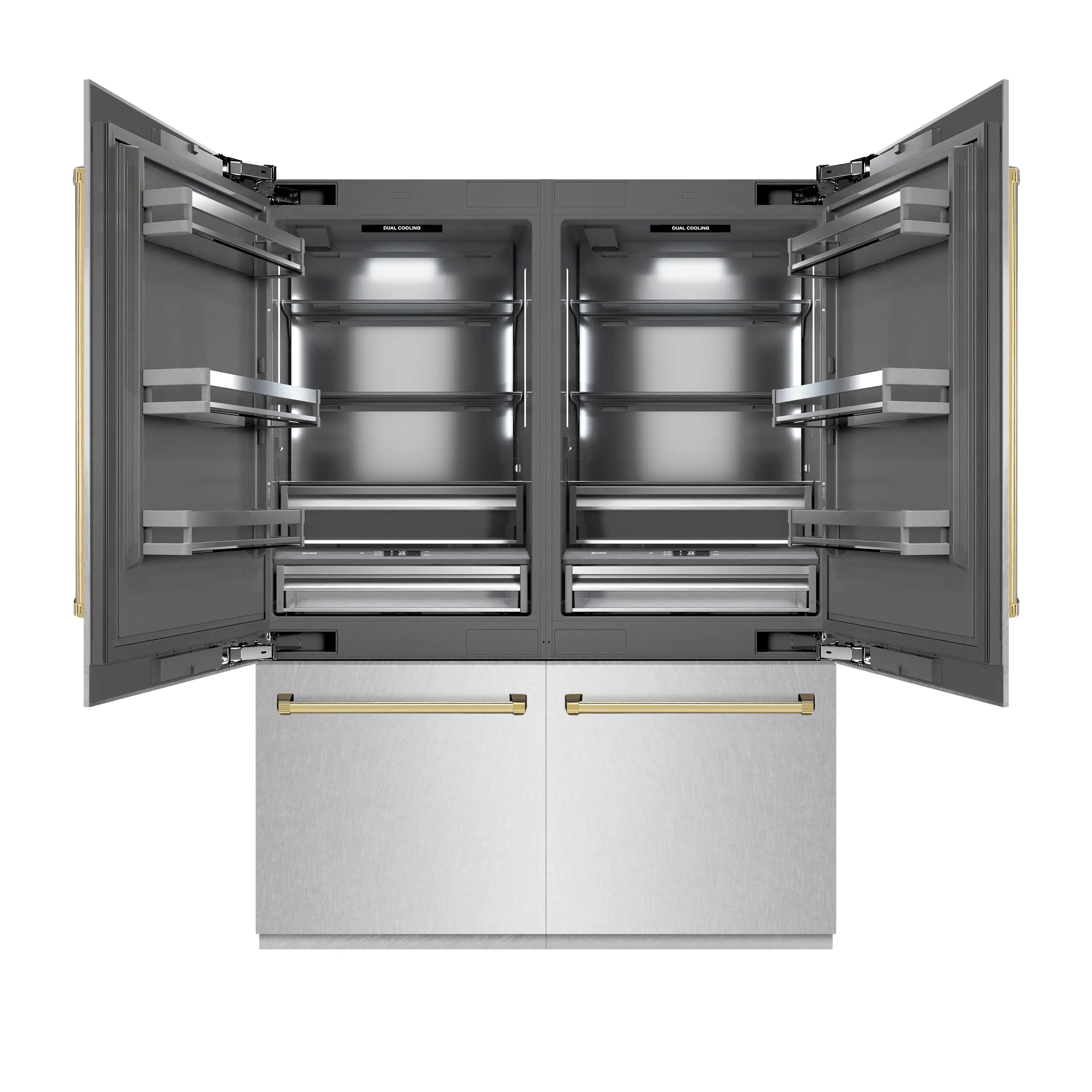 ZLINE Autograph Edition 60-Inch 32.2 Cu. Ft. French Door Built-In Bottom Freezer Refrigerator with Water Dispenser and Ice Maker in Satin Stainless Steel with Graphite Gray Interior and Polished Gold Accents (GRBIVZ-SN-60-G) - Image 2