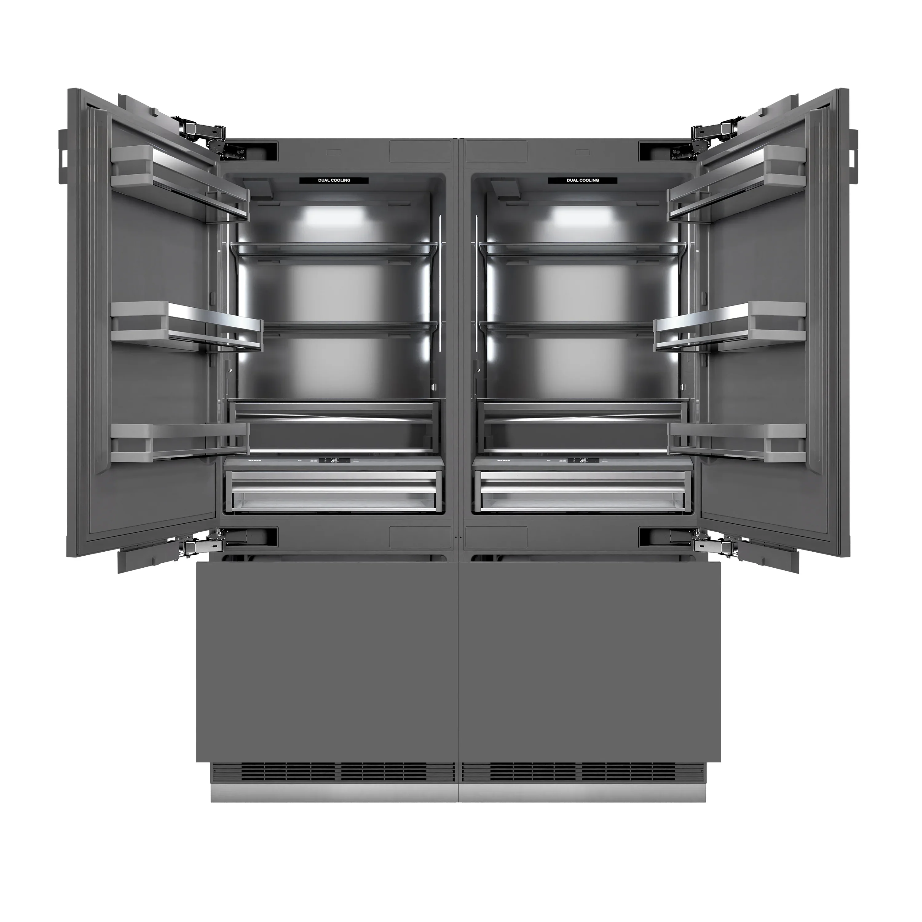 ZLINE Autograph Edition 60-Inch 32.2 Cu. Ft. French Door Built-In Bottom Freezer Refrigerator with Water Dispenser and Ice Maker in Panel Ready with Graphite Gray Interior and Champagne Bronze Accents (GRBIVZ-60-CB) - Image 4