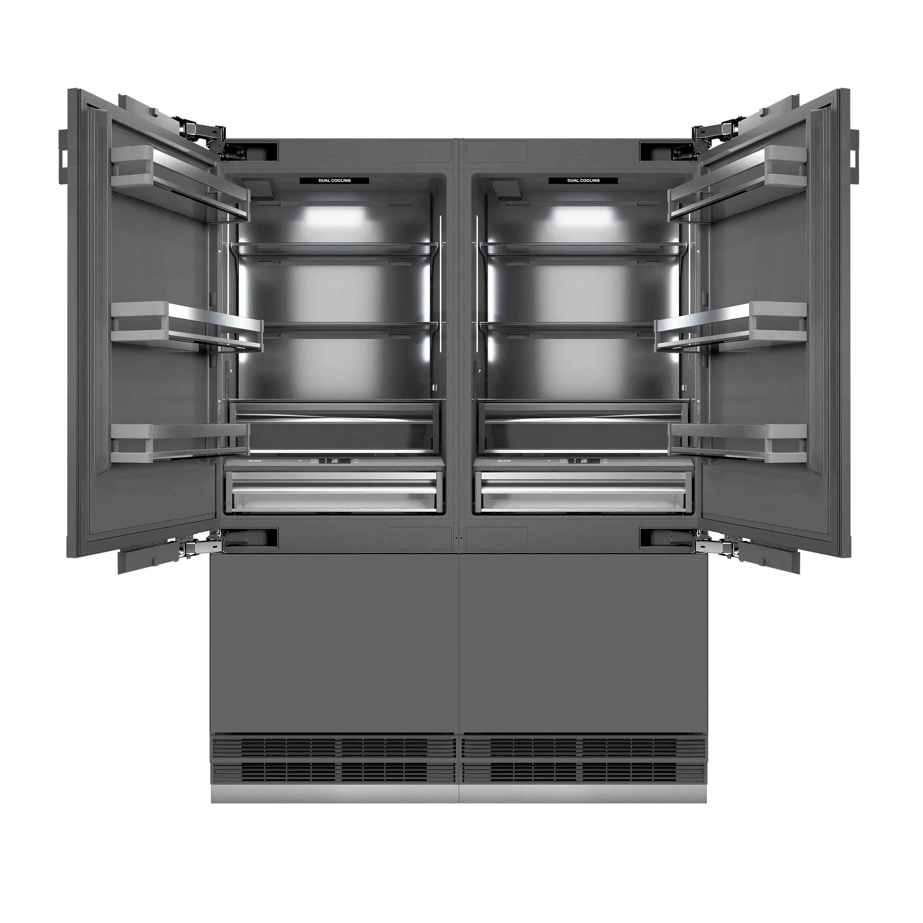 ZLINE Autograph Edition 60-Inch 32.2 Cu. Ft. French Door Built-In Bottom Freezer Refrigerator with Water Dispenser and Ice Maker in Panel Ready with Graphite Gray Interior and Champagne Bronze Accents (GRBIVZ-60-CB) - Image 5