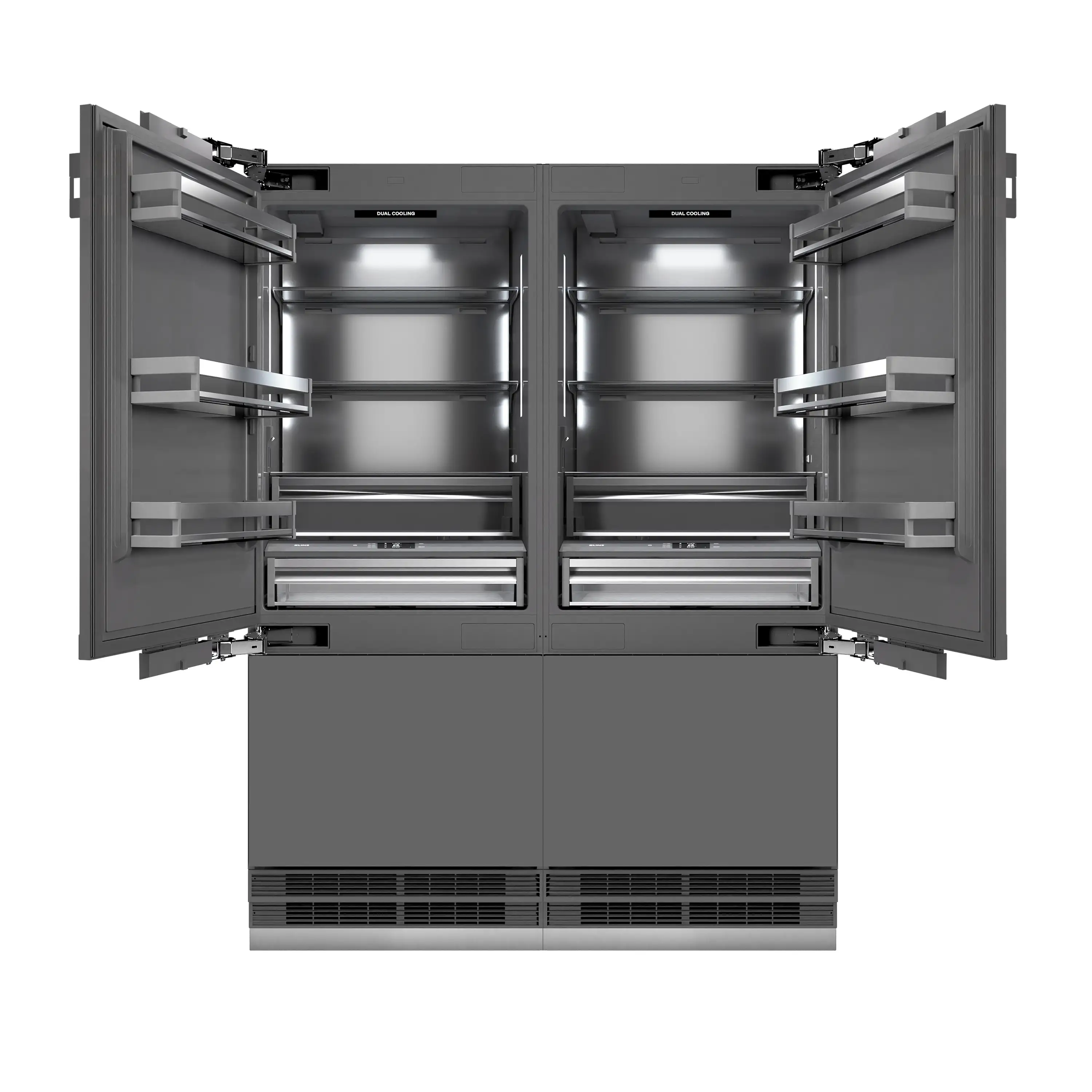 ZLINE Autograph Edition 60-Inch 32.2 Cu. Ft. French Door Built-In Bottom Freezer Refrigerator with Water Dispenser and Ice Maker in Panel Ready with Graphite Gray Interior and Polished Gold Accents (GRBIVZ-60-G) - Image 4