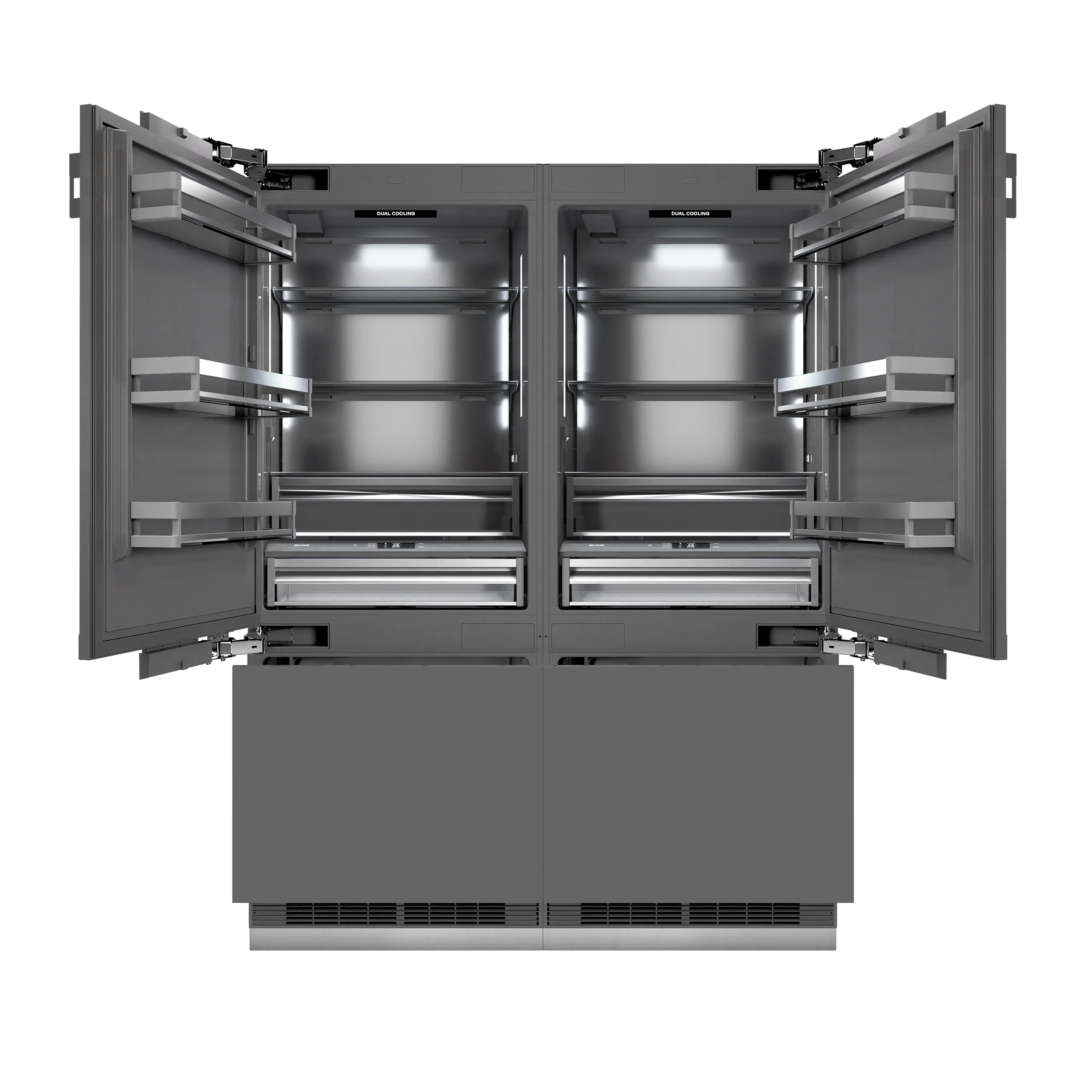 ZLINE Autograph Edition 60-Inch 32.2 Cu. Ft. French Door Built-In Bottom Freezer Refrigerator with Water Dispenser and Ice Maker in Panel Ready with Graphite Gray Interior and Polished Gold Accents (GRBIVZ-60-G) - Image 5