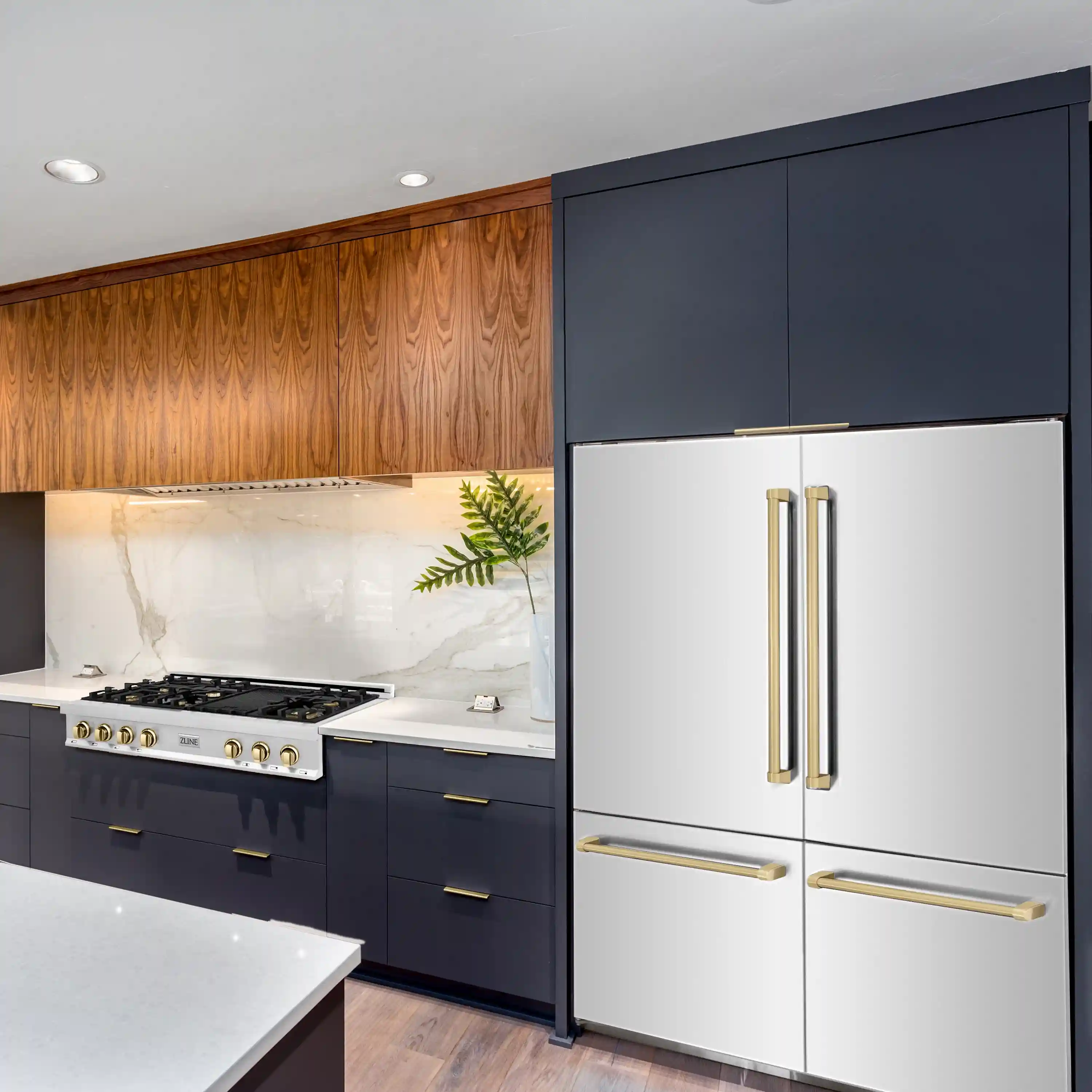 ZLINE Autograph Edition 60-Inch 32.2 Cu. Ft. French Door Built-In Bottom Freezer Refrigerator with Water Dispenser and Ice Maker in Stainless Steel with Graphite Gray Interior and Champagne Bronze Accents (GRBIVZ-304-60CB) - Image 2