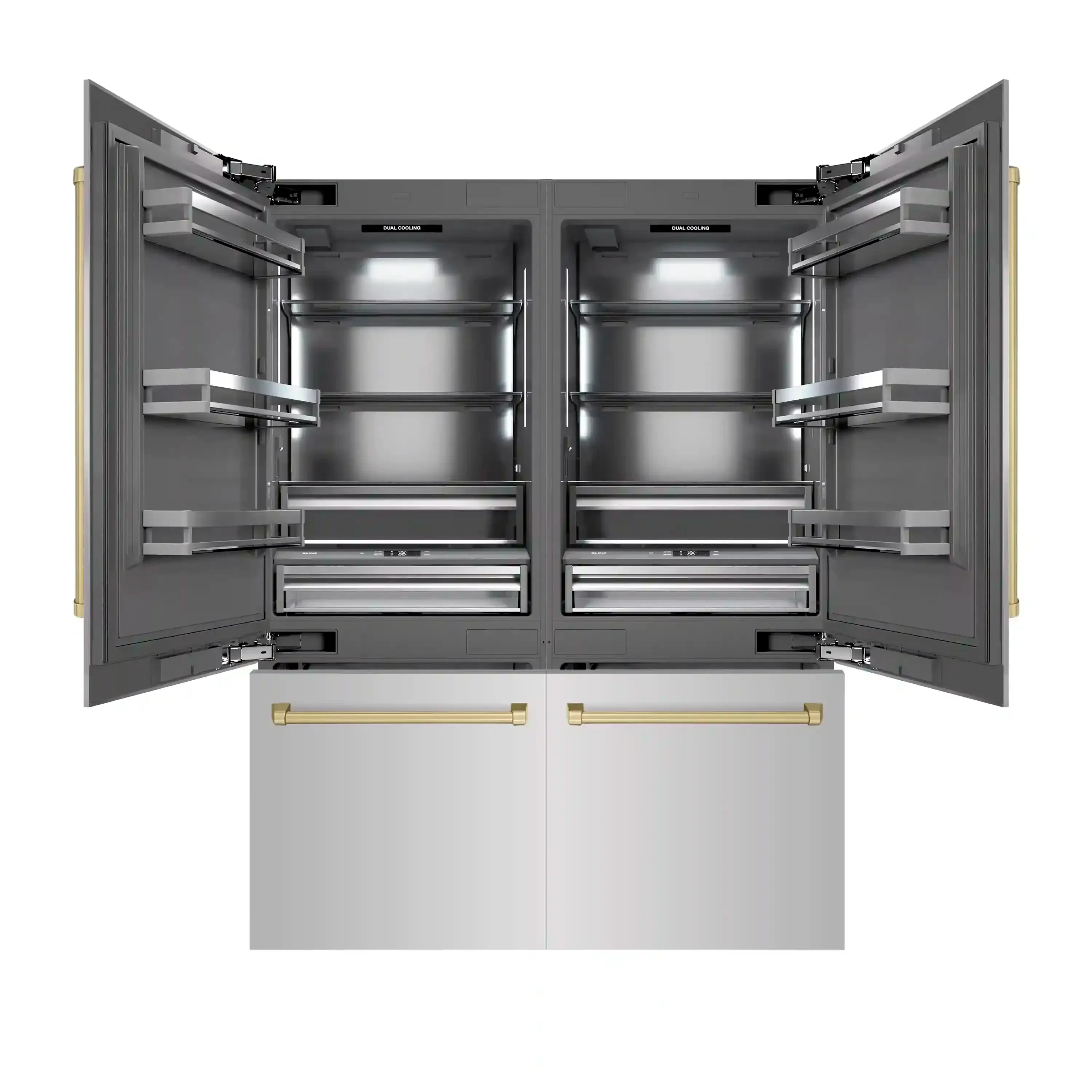 ZLINE Autograph Edition 60-Inch 32.2 Cu. Ft. French Door Built-In Bottom Freezer Refrigerator with Water Dispenser and Ice Maker in Stainless Steel with Graphite Gray Interior and Champagne Bronze Accents (GRBIVZ-304-60CB) - Image 3