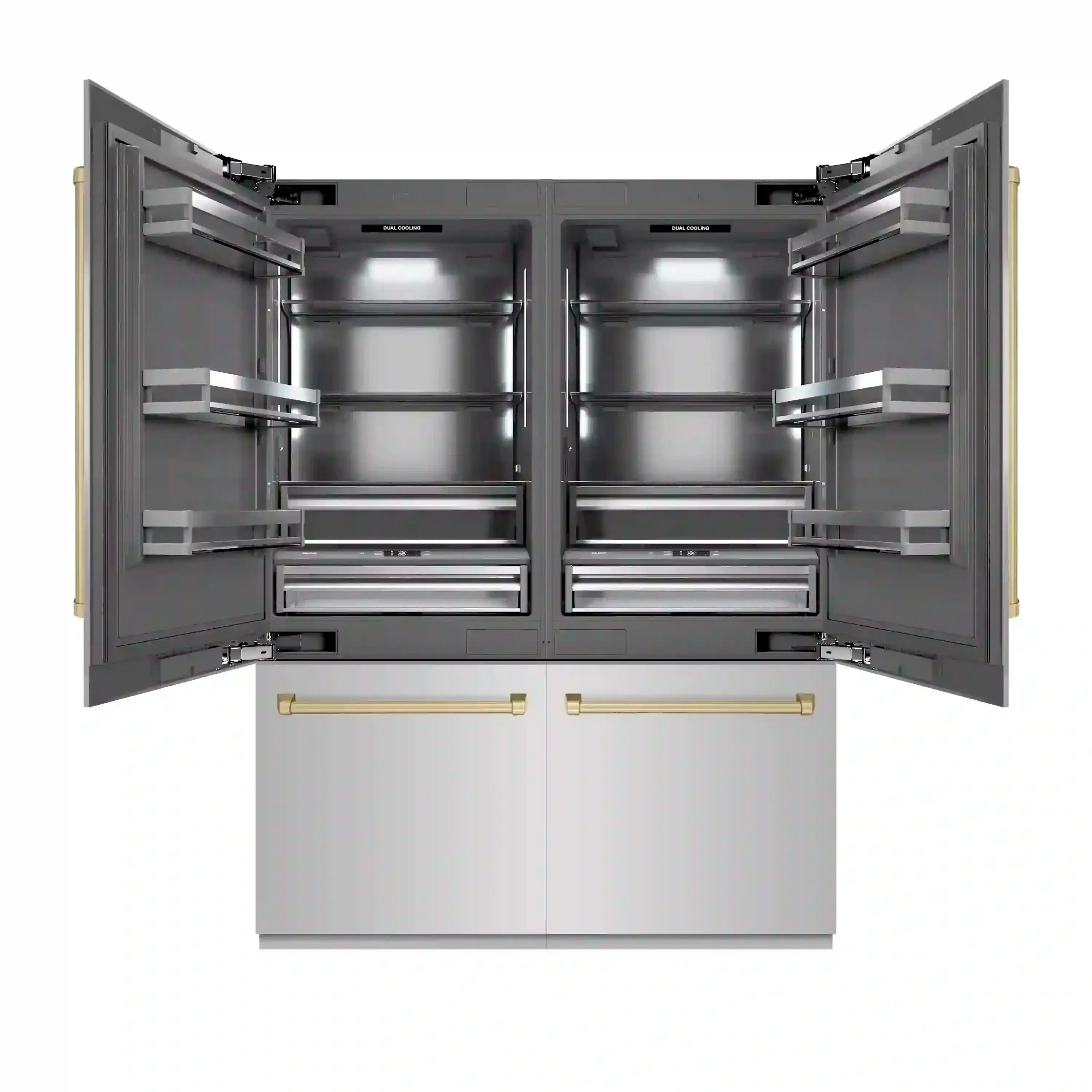 ZLINE Autograph Edition 60-Inch 32.2 Cu. Ft. French Door Built-In Bottom Freezer Refrigerator with Water Dispenser and Ice Maker in Stainless Steel with Graphite Gray Interior and Champagne Bronze Accents (GRBIVZ-304-60CB) - Image 4