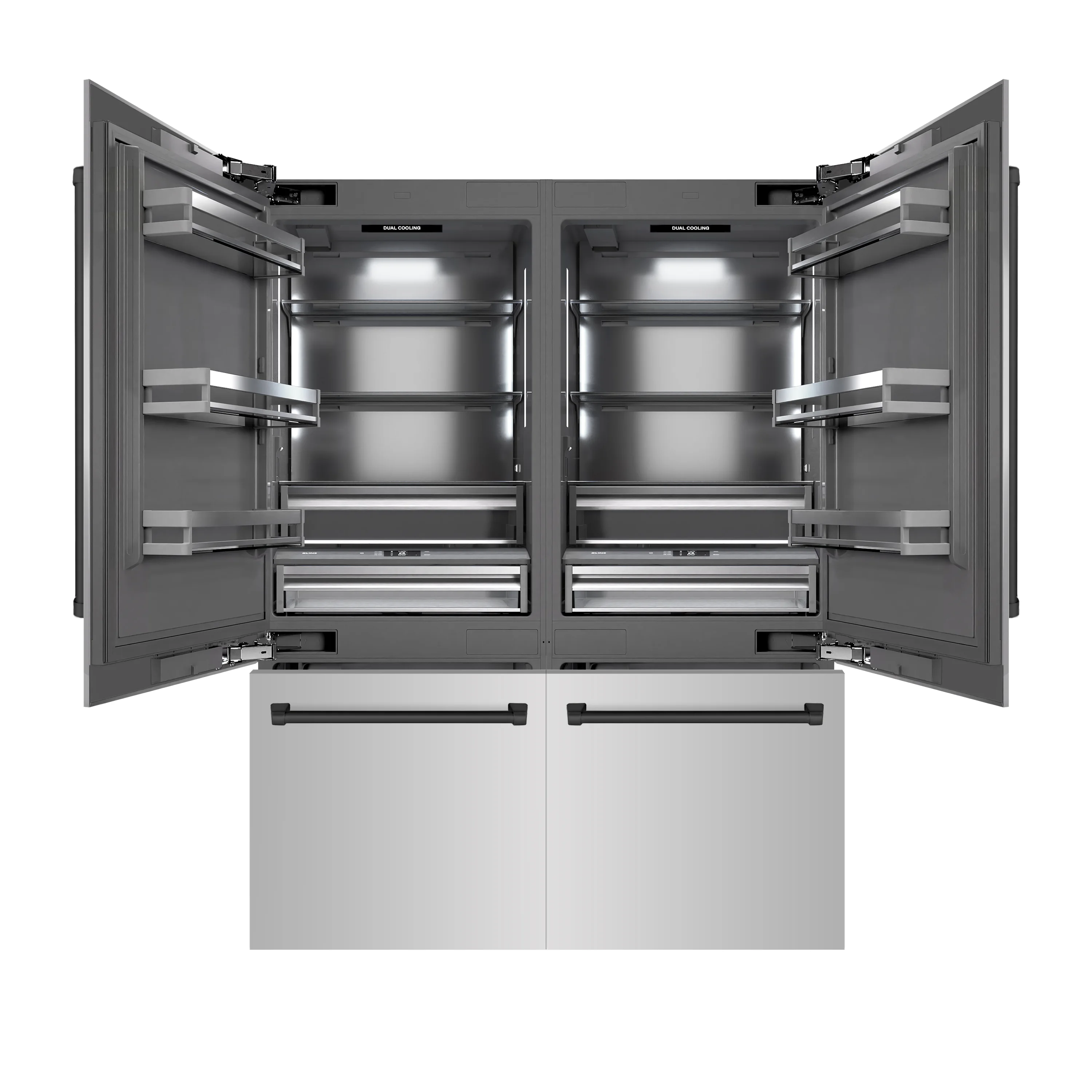 ZLINE Autograph Edition 60-Inch 32.2 Cu. Ft. French Door Built-In Bottom Freezer Refrigerator with Water Dispenser and Ice Maker in Stainless Steel with Graphite Gray Interior and Matte Black Accents (GRBIVZ-304-60MB) - Image 3