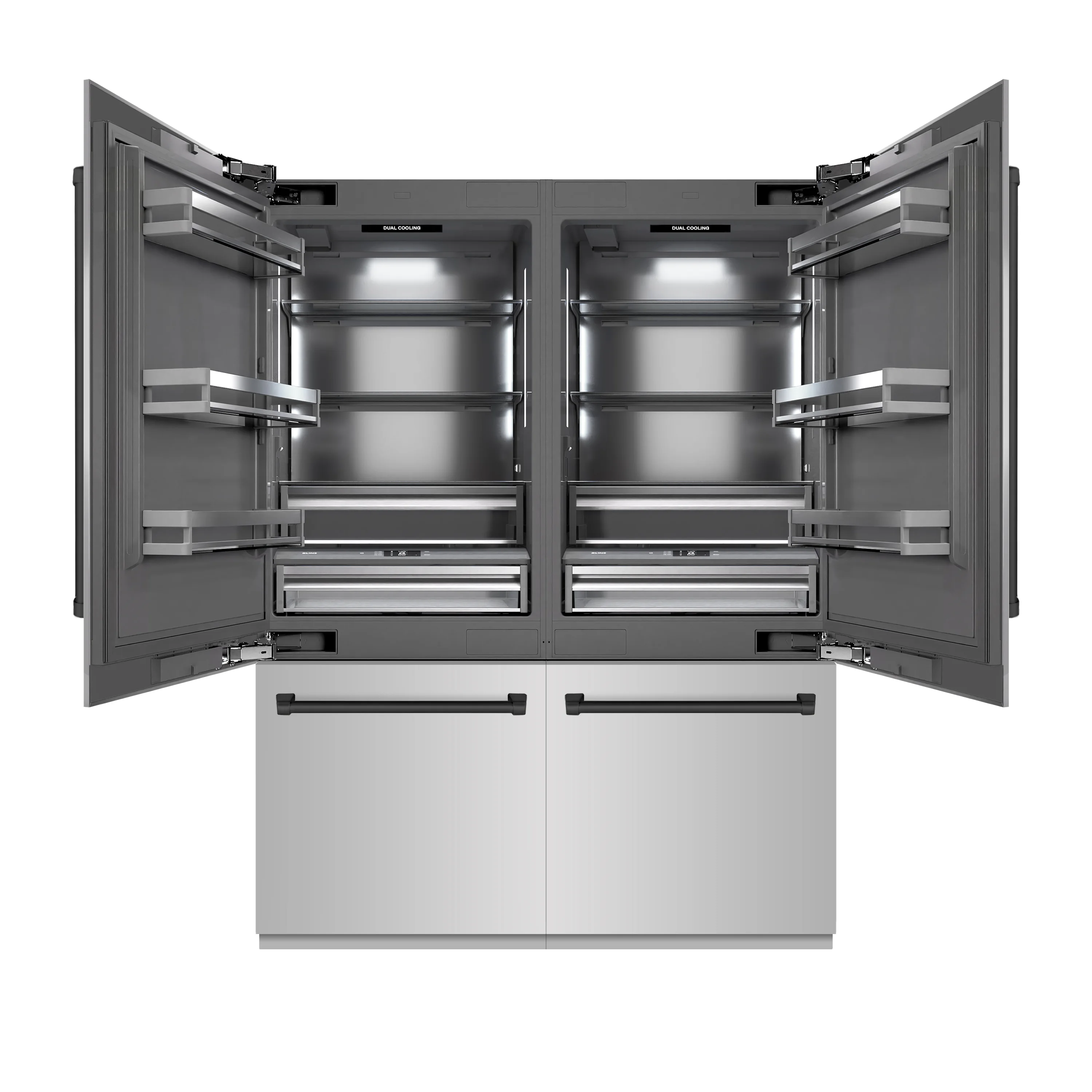 ZLINE Autograph Edition 60-Inch 32.2 Cu. Ft. French Door Built-In Bottom Freezer Refrigerator with Water Dispenser and Ice Maker in Stainless Steel with Graphite Gray Interior and Matte Black Accents (GRBIVZ-304-60MB) - Image 4