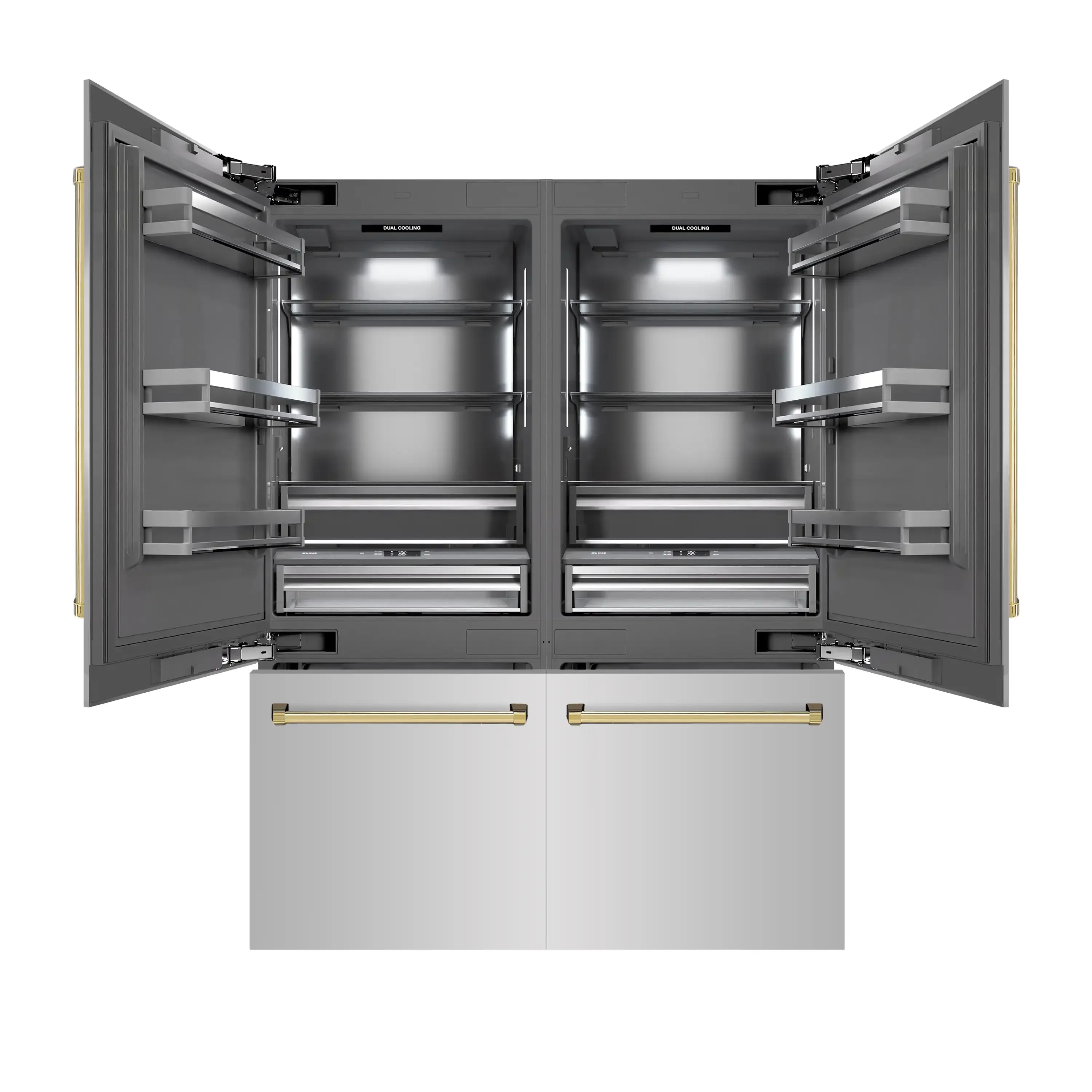 ZLINE Autograph Edition 60-Inch 32.2 Cu. Ft. French Door Built-In Bottom Freezer Refrigerator with Water Dispenser and Ice Maker in Stainless Steel with Graphite Gray Interior and Polished Gold Accents (GRBIVZ-304-60G) - Image 3