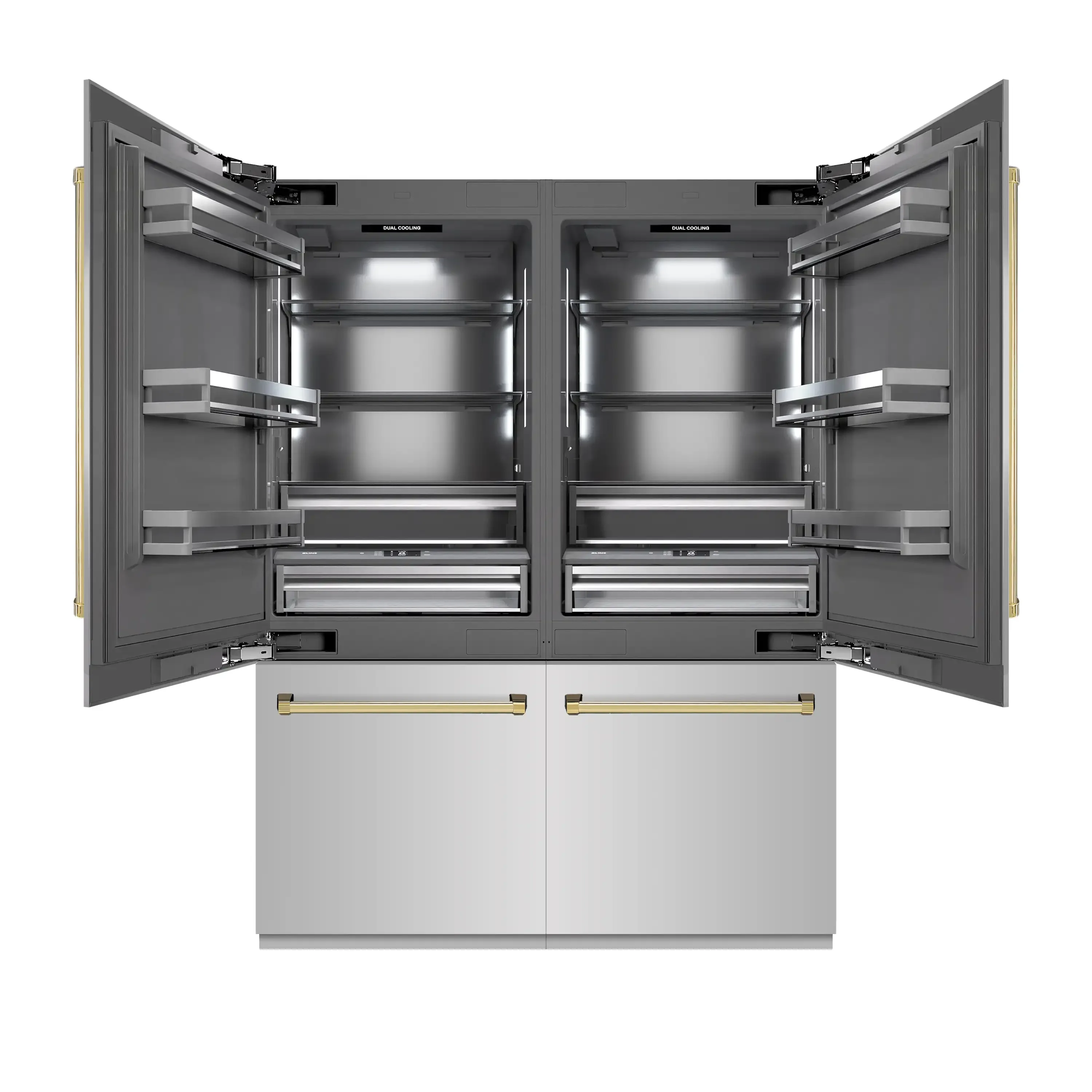 ZLINE Autograph Edition 60-Inch 32.2 Cu. Ft. French Door Built-In Bottom Freezer Refrigerator with Water Dispenser and Ice Maker in Stainless Steel with Graphite Gray Interior and Polished Gold Accents (GRBIVZ-304-60G) - Image 4